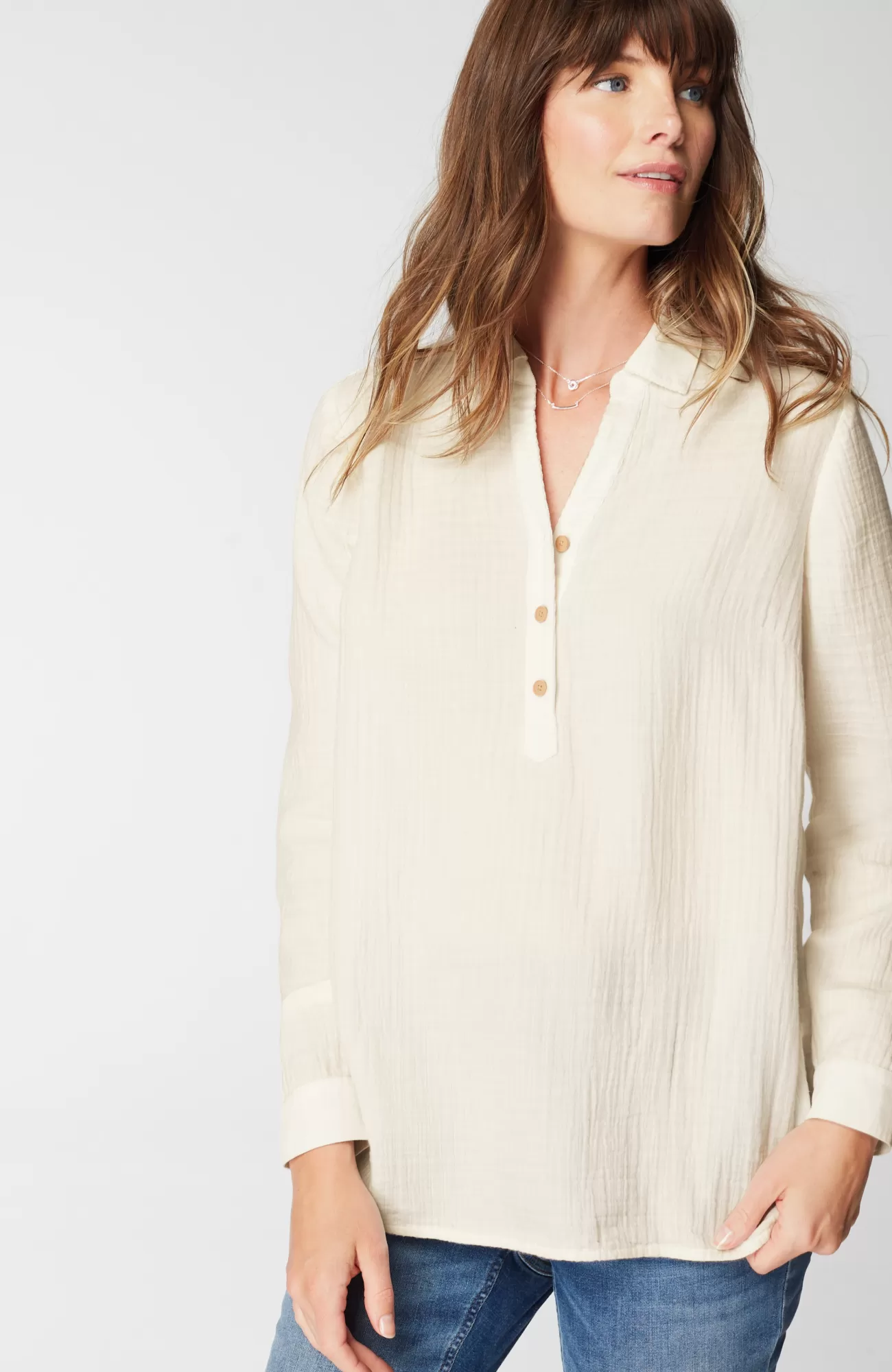 J.Jill Cotton-Gauze Mixed-Media Shirt Best Sale