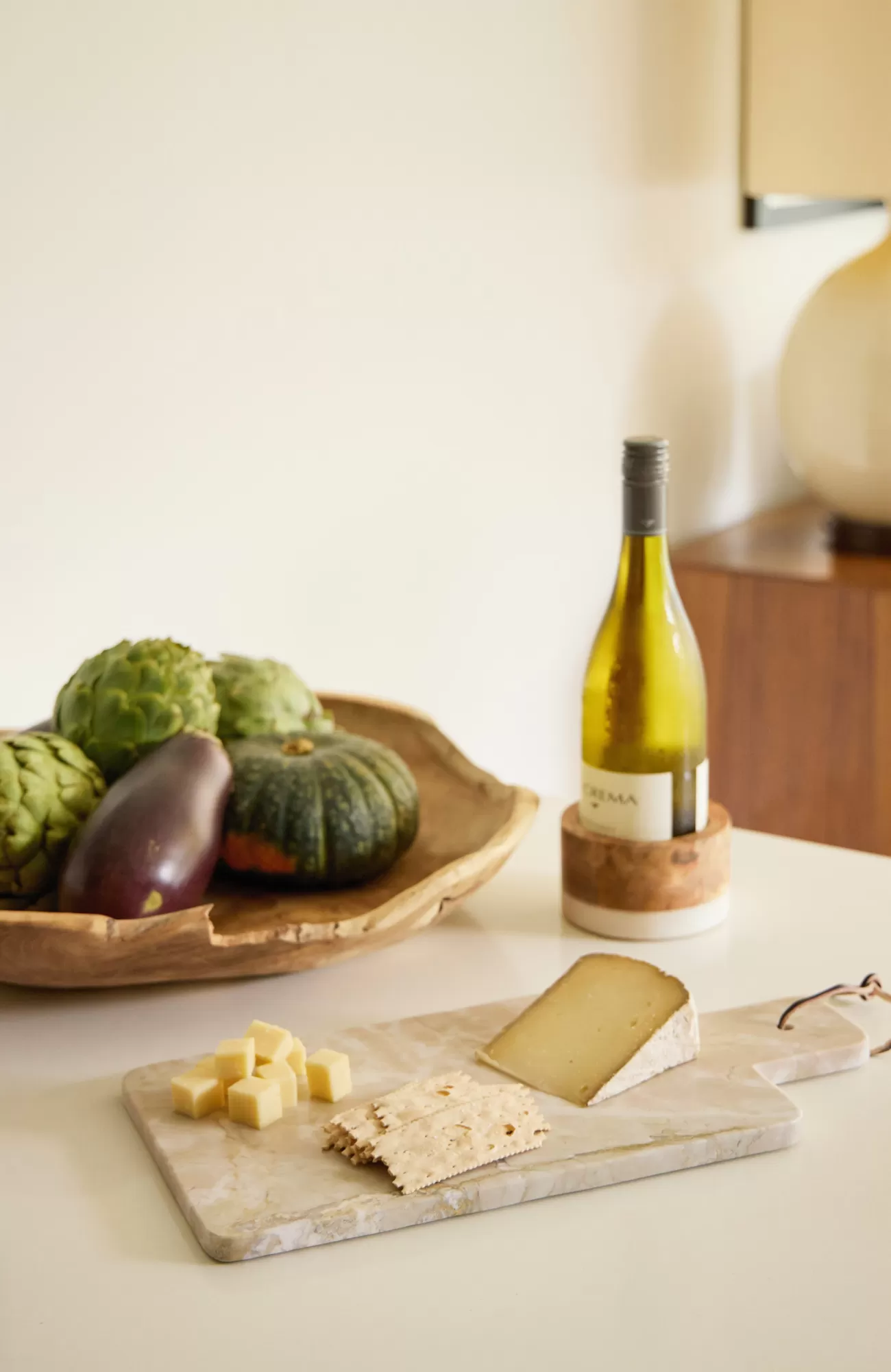 elements_wood__marble_bottleholder_2.webp J.Jill Elements Wood & Marble Bottleholder Natural/white Discount