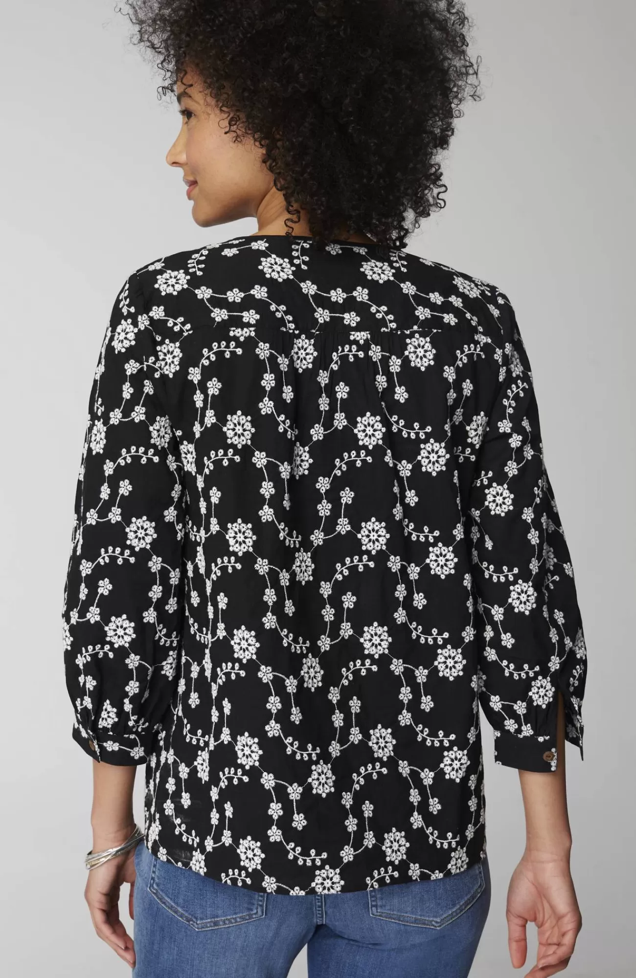 J.Jill Embroidered Eyelet Popover Black/white Outlet