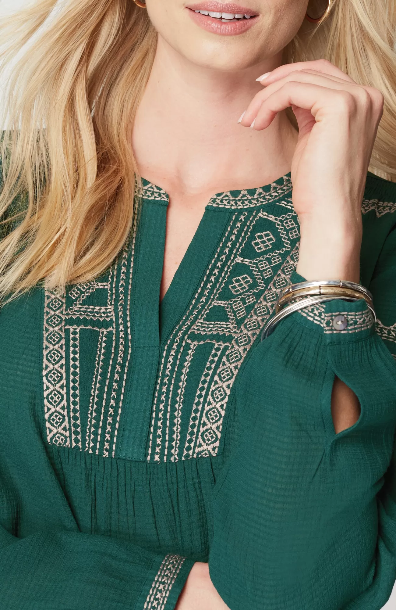 J.Jill Embroidered Pullover Textured Top North Sea Multi Hot