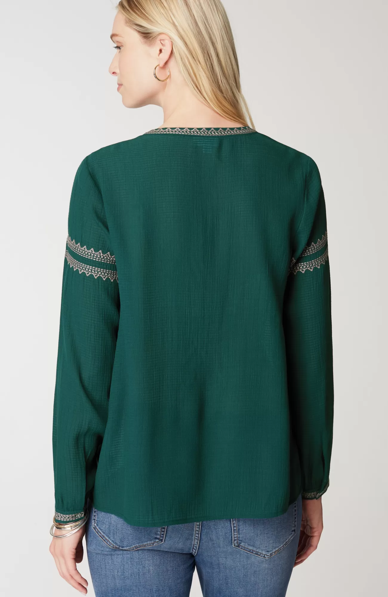 J.Jill Embroidered Pullover Textured Top North Sea Multi Hot