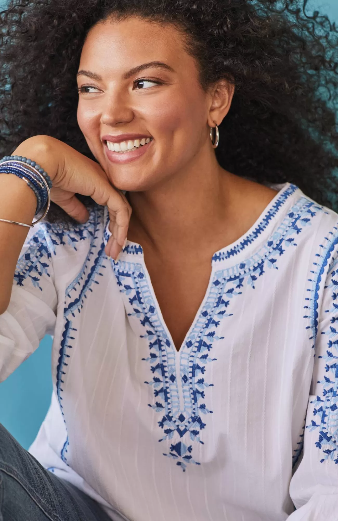 J.Jill Embroidered Textured Tunic White Multi Sale