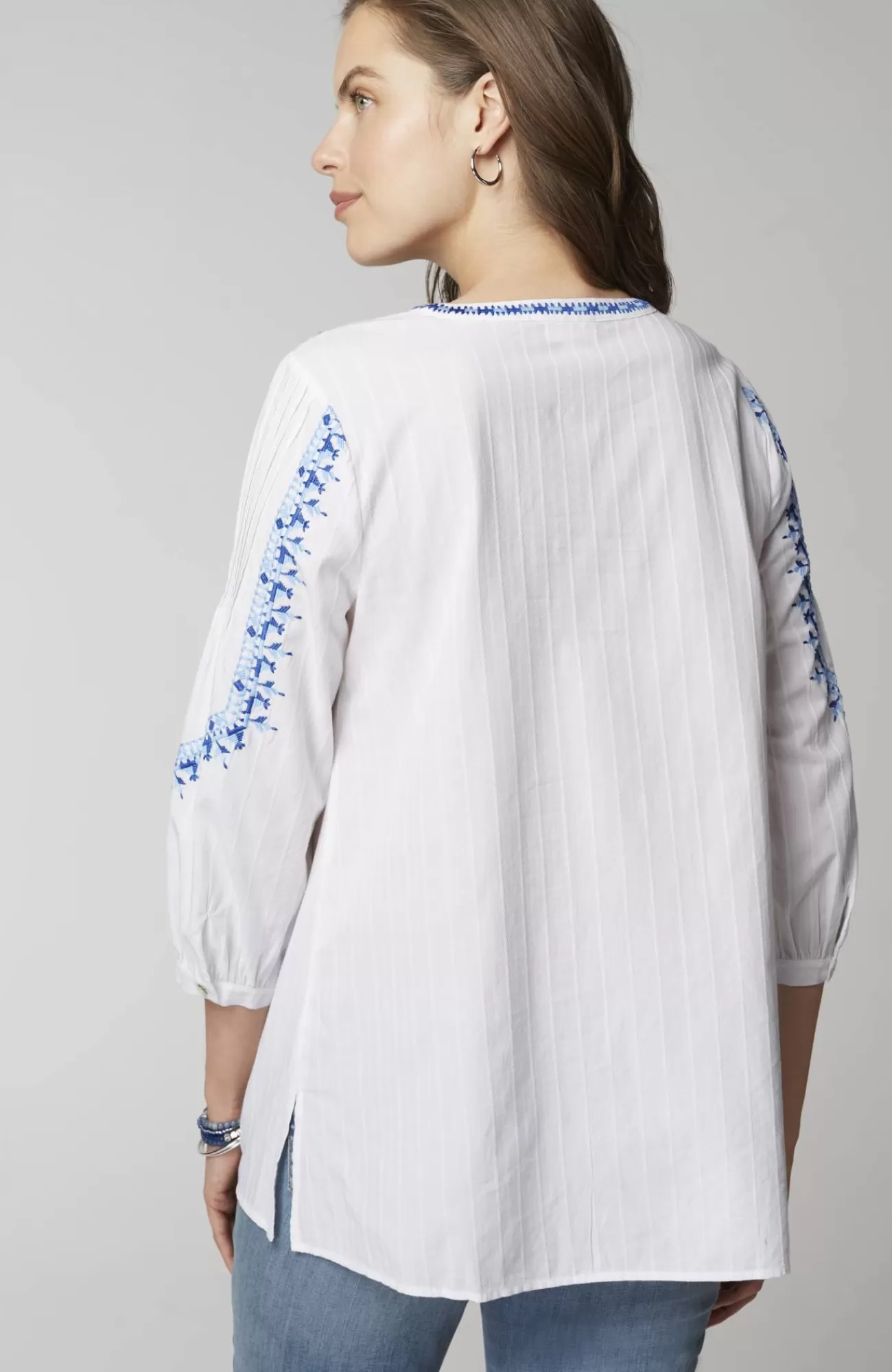 J.Jill Embroidered Textured Tunic White Multi Sale