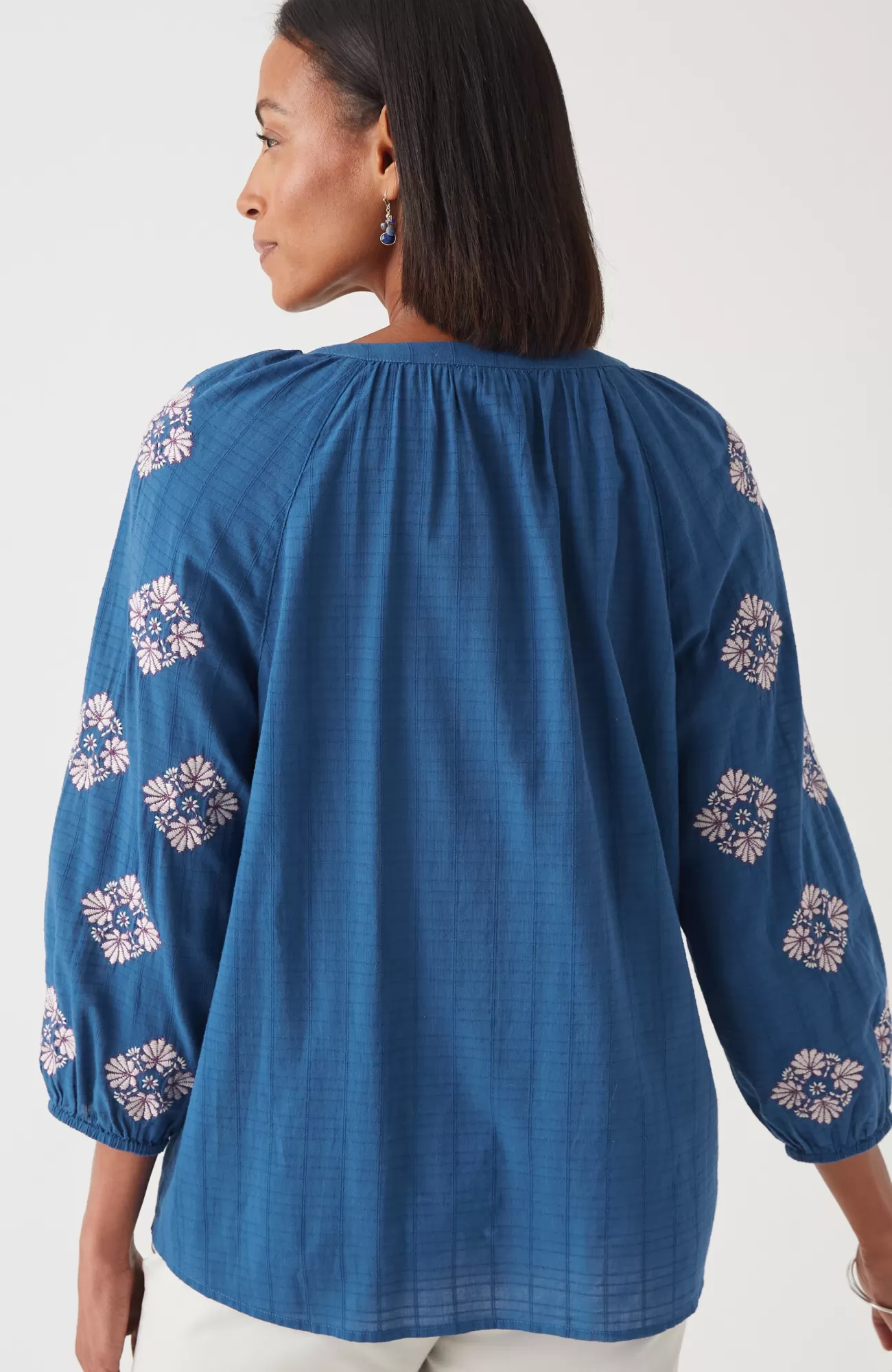 J.Jill Embroidered Textured-Cotton Top Coastline Multi Sale