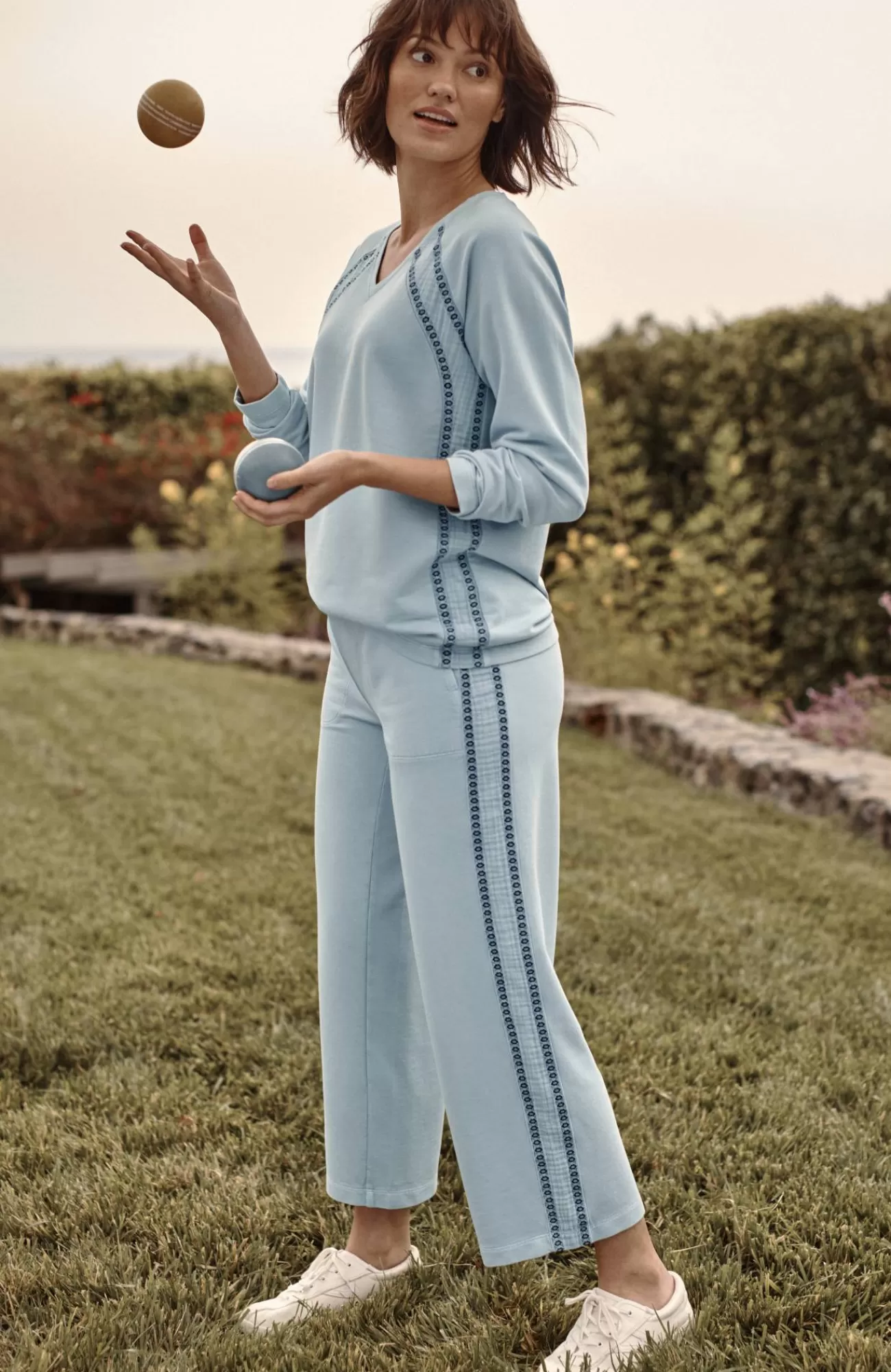 J.Jill Fit French Terry Embroidered Crops Moon Mist Multi Best