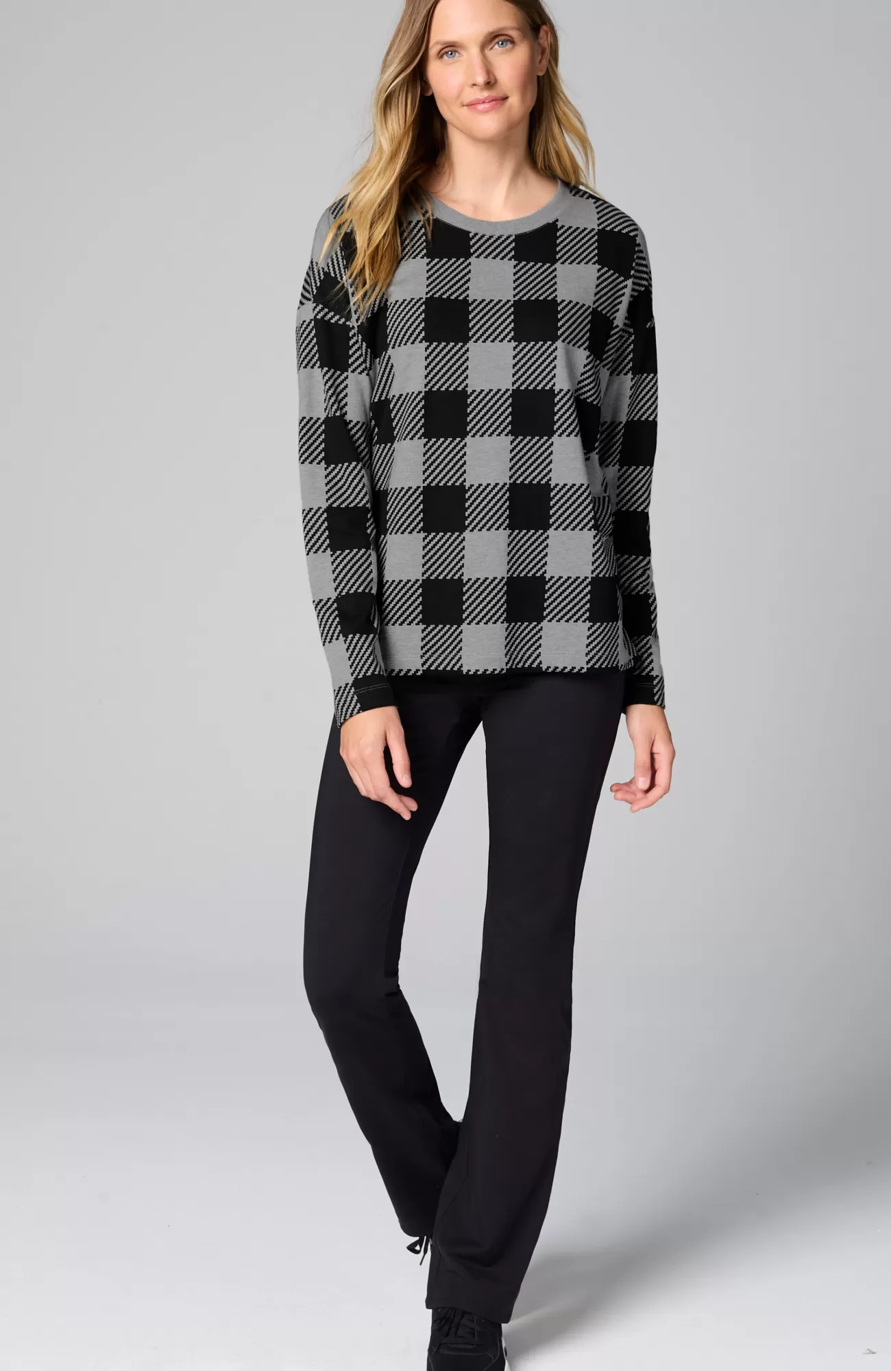 J.Jill Fit French Terry Plaid Sweatshirt Grey Heather Exploded Buffalo Flash Sale