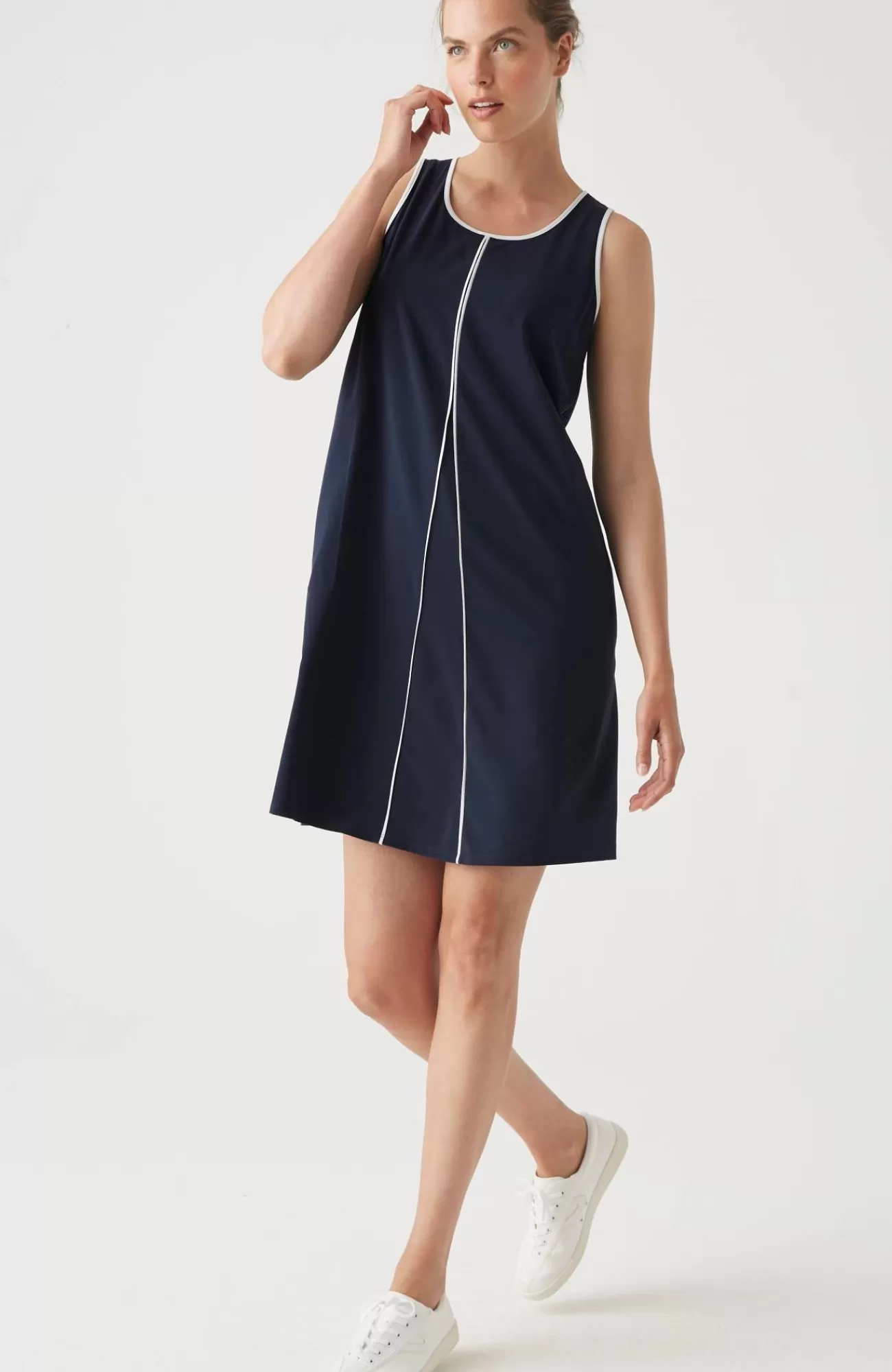 J.Jill Fit On-The-Go Swing Dress Navy Blue/white Clearance