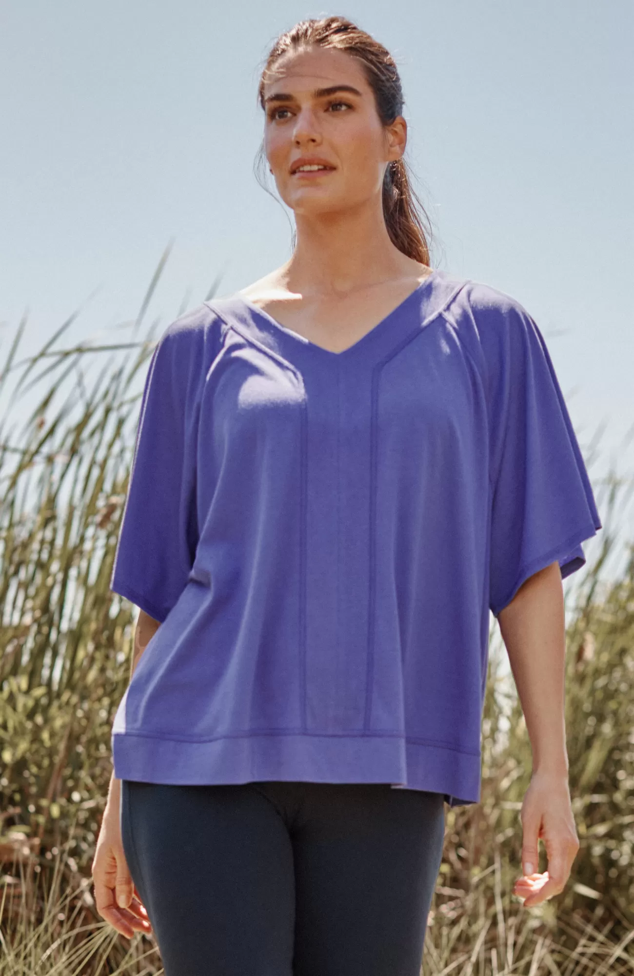 J.Jill Fit Seamed V-Neck Tee Blue Orchid Flash Sale