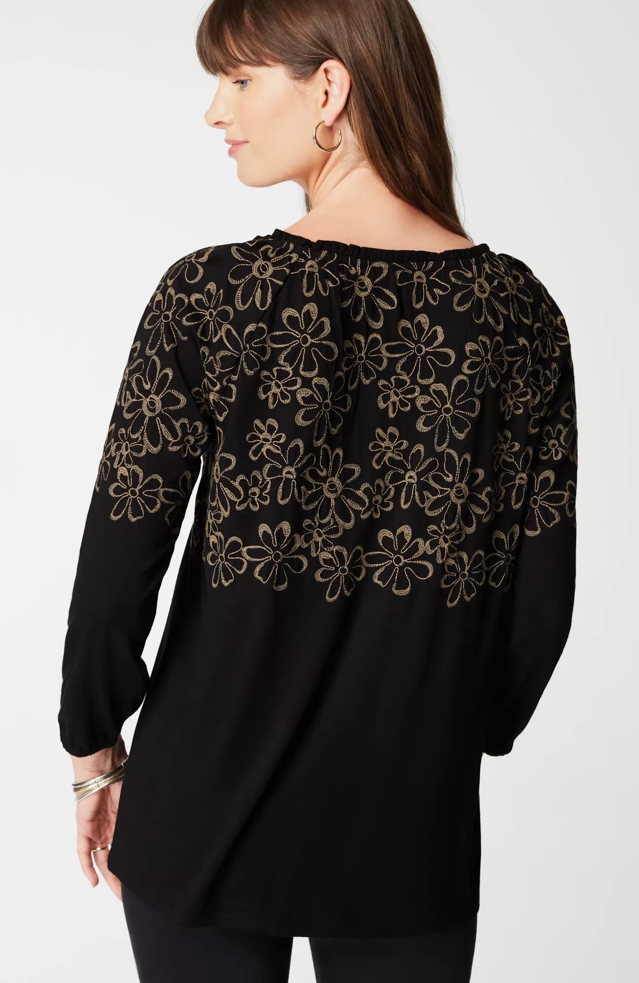 J.Jill Floral-Embroidered Raglan-Sleeve Top Black/light Toffee Online