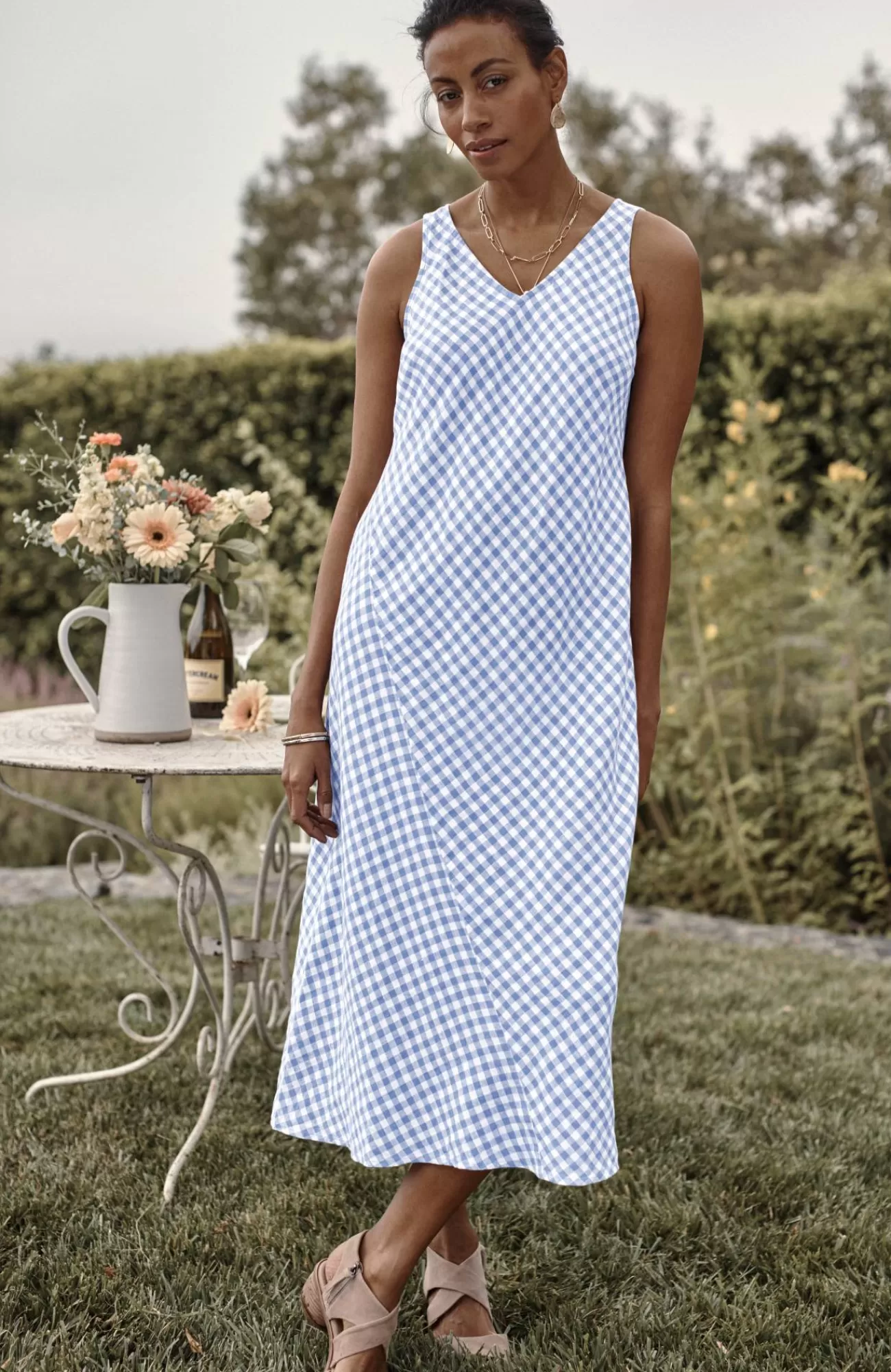 J.Jill Gingham Midi Dress Classic Blue/cream Flash Sale