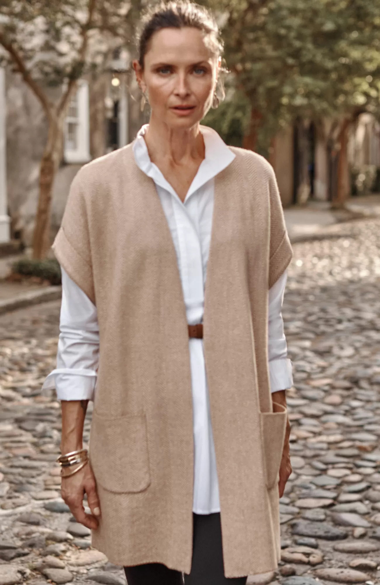 J.Jill Herringbone Gilet Caramel/cream Cheap
