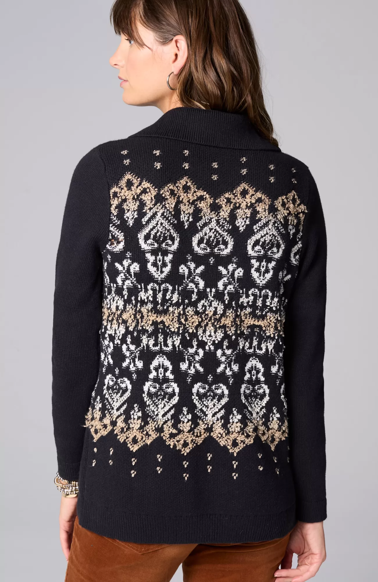 J.Jill Jacquard-Patterned Collared Sweater Black Multi Store