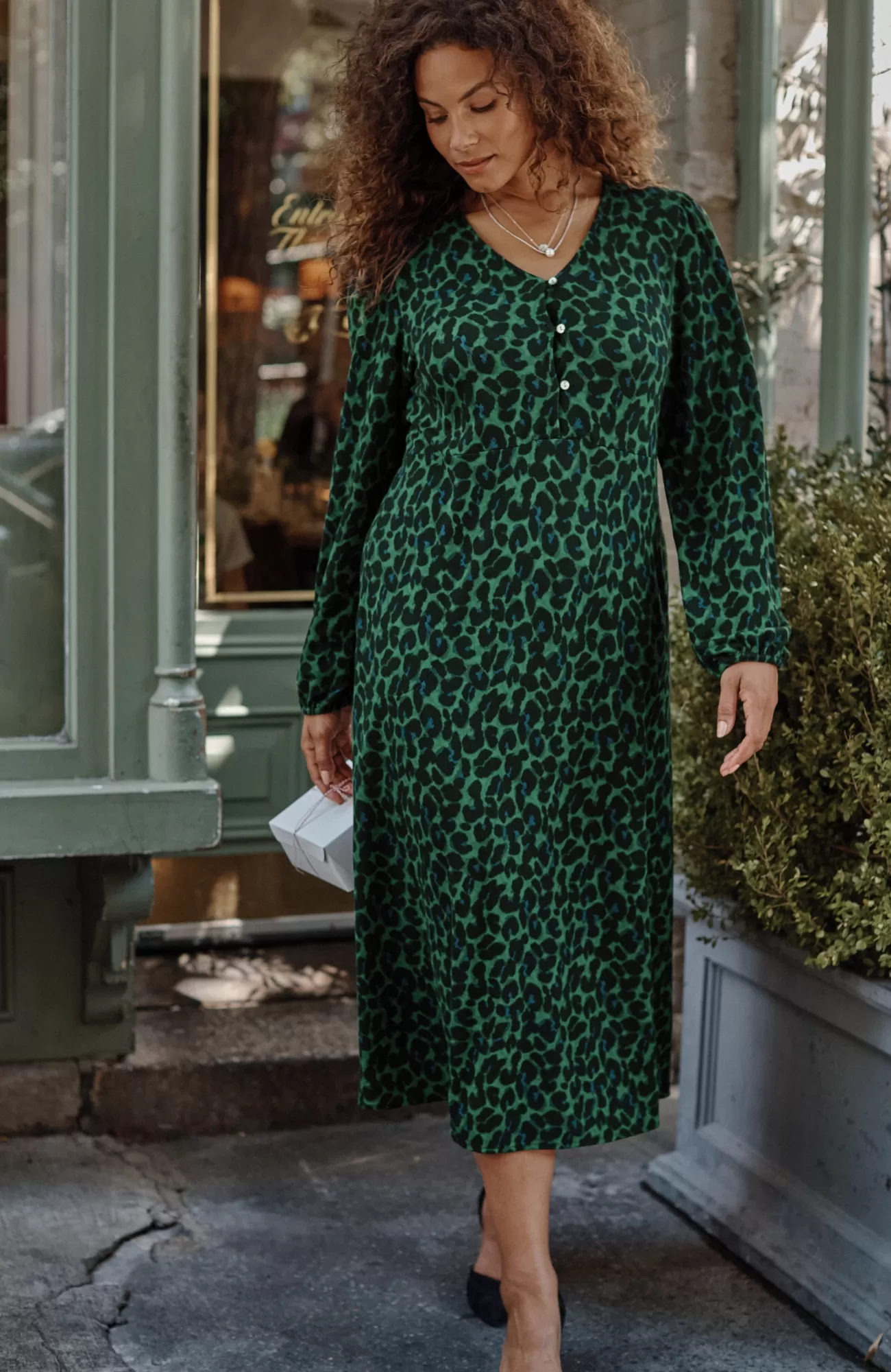 J.Jill Lightweight Ponte Knit Midi Dress Light Scots Pine Royal Leopard Hot