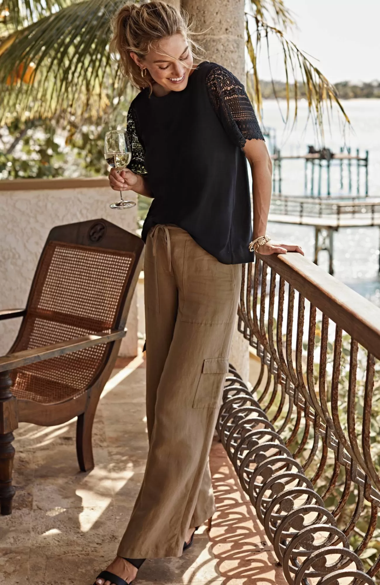 J.Jill Linen & Rayon Wide-Leg Cargo Pants Coconut Shell Cheap