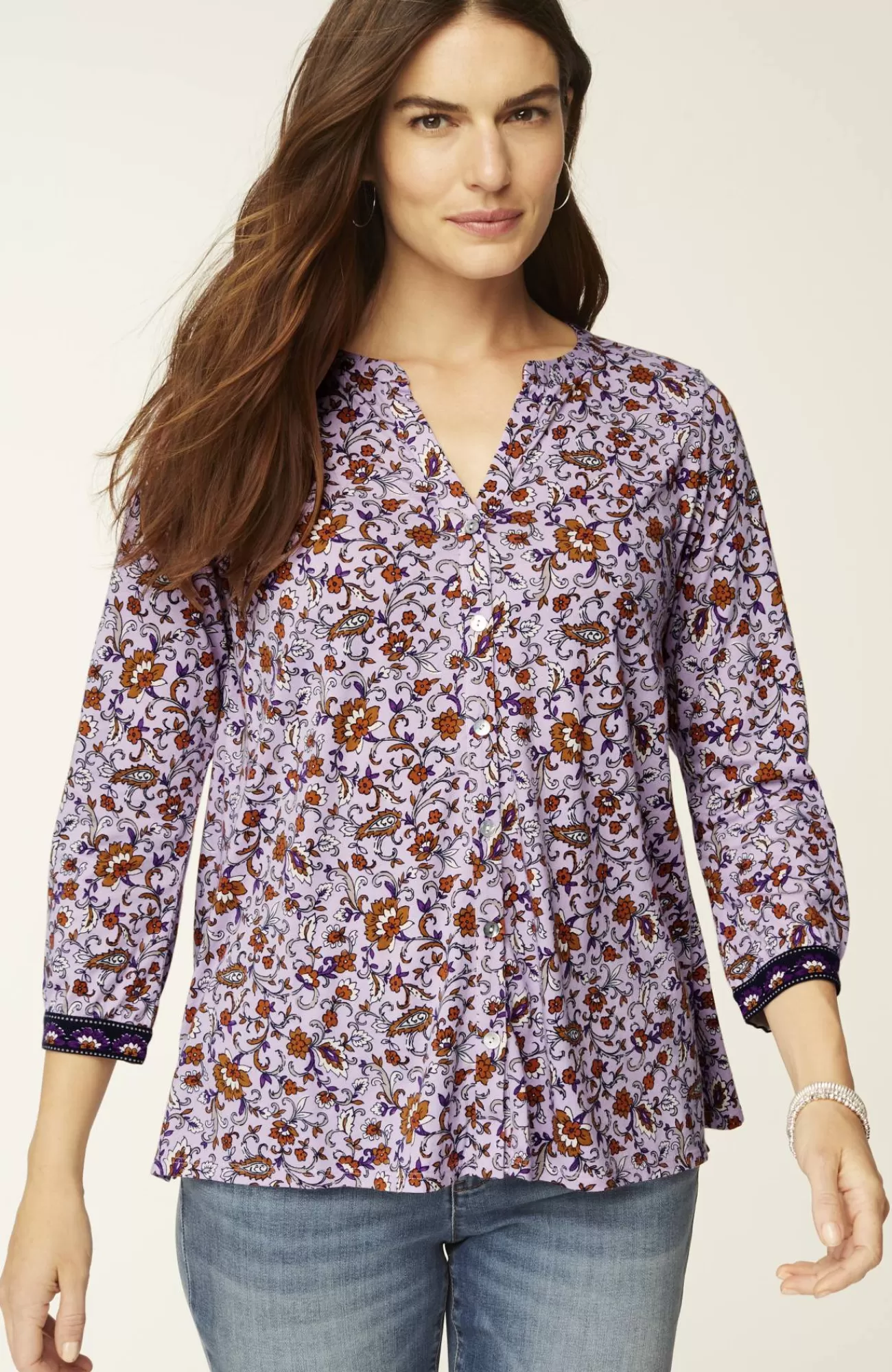 J.Jill Mixed-Florals Border-Printed Top Best Sale