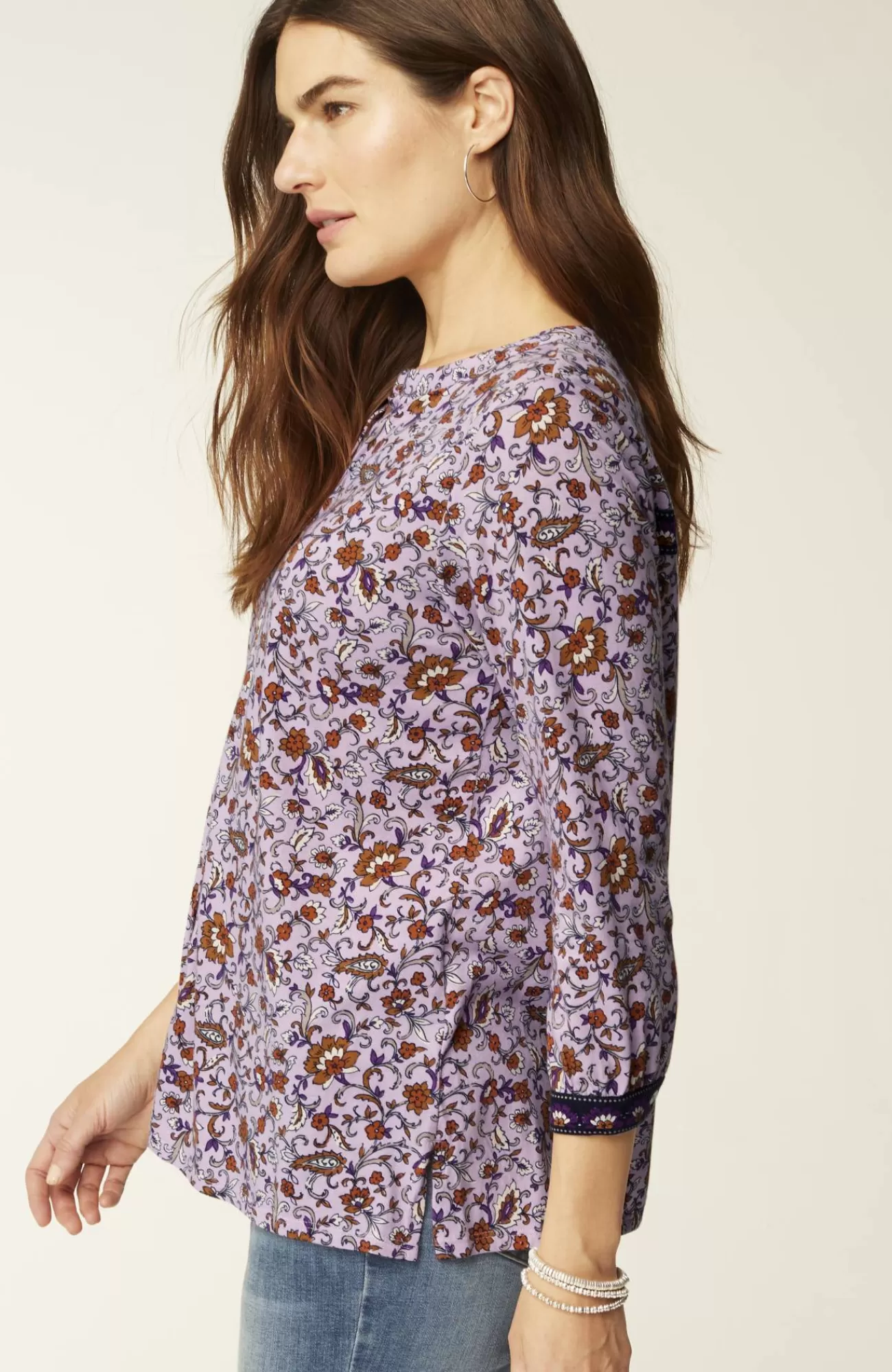 J.Jill Mixed-Florals Border-Printed Top Best Sale
