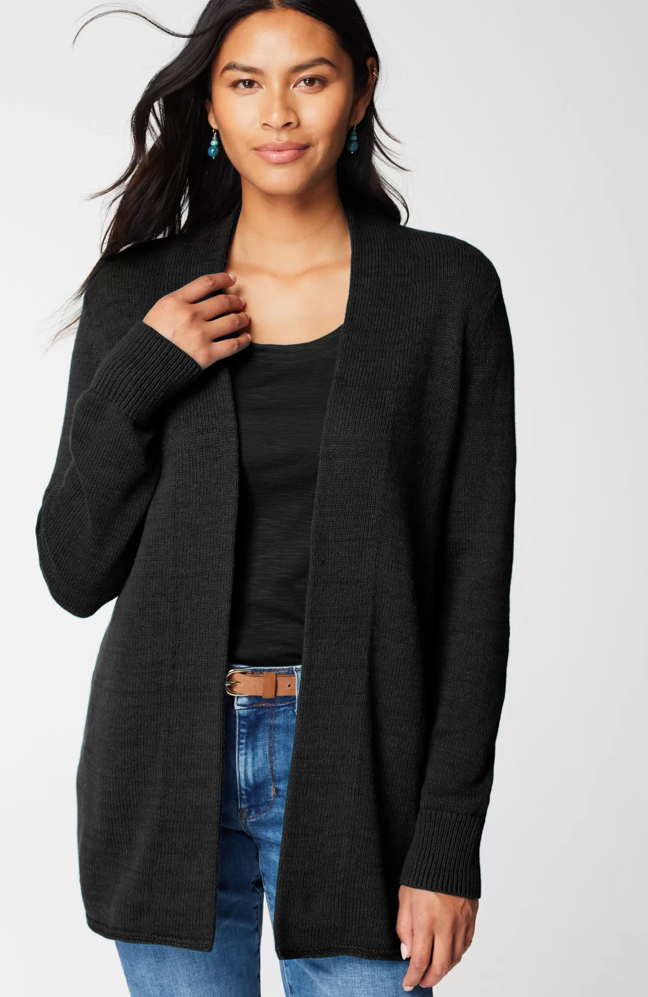 J.Jill Open-Front Shawl-Collar Cardi Oceanside Best