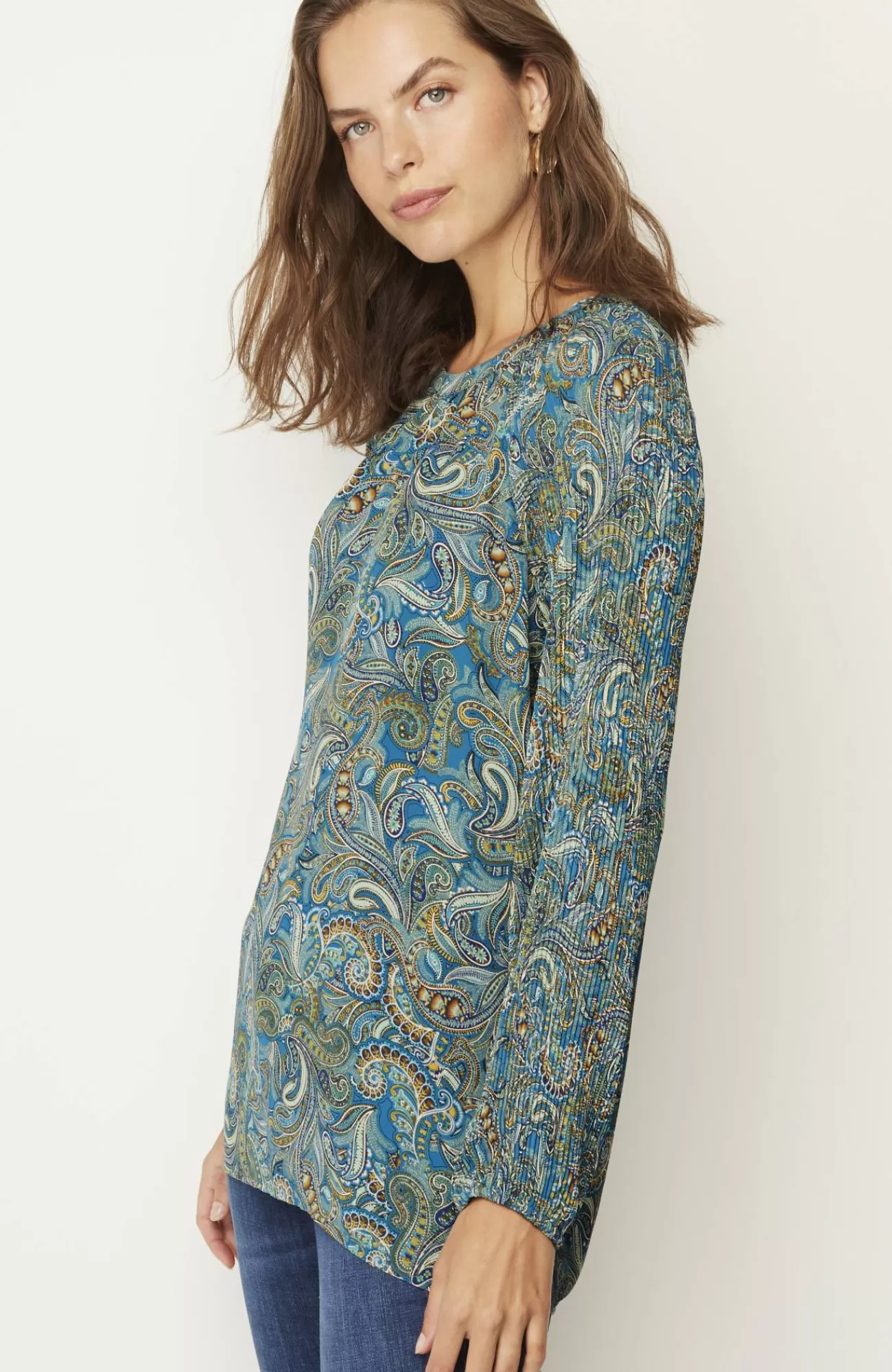 paisley_pleatedsleeves_tunic_3-1.webp J.Jill Paisley Pleated-Sleeves Tunic Bright Teal Ornate Paisley Discount