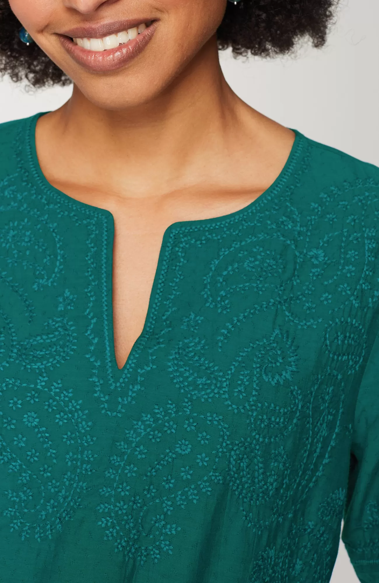 J.Jill Paisley-Embroidered Split-Neck Top Oceanside Sale