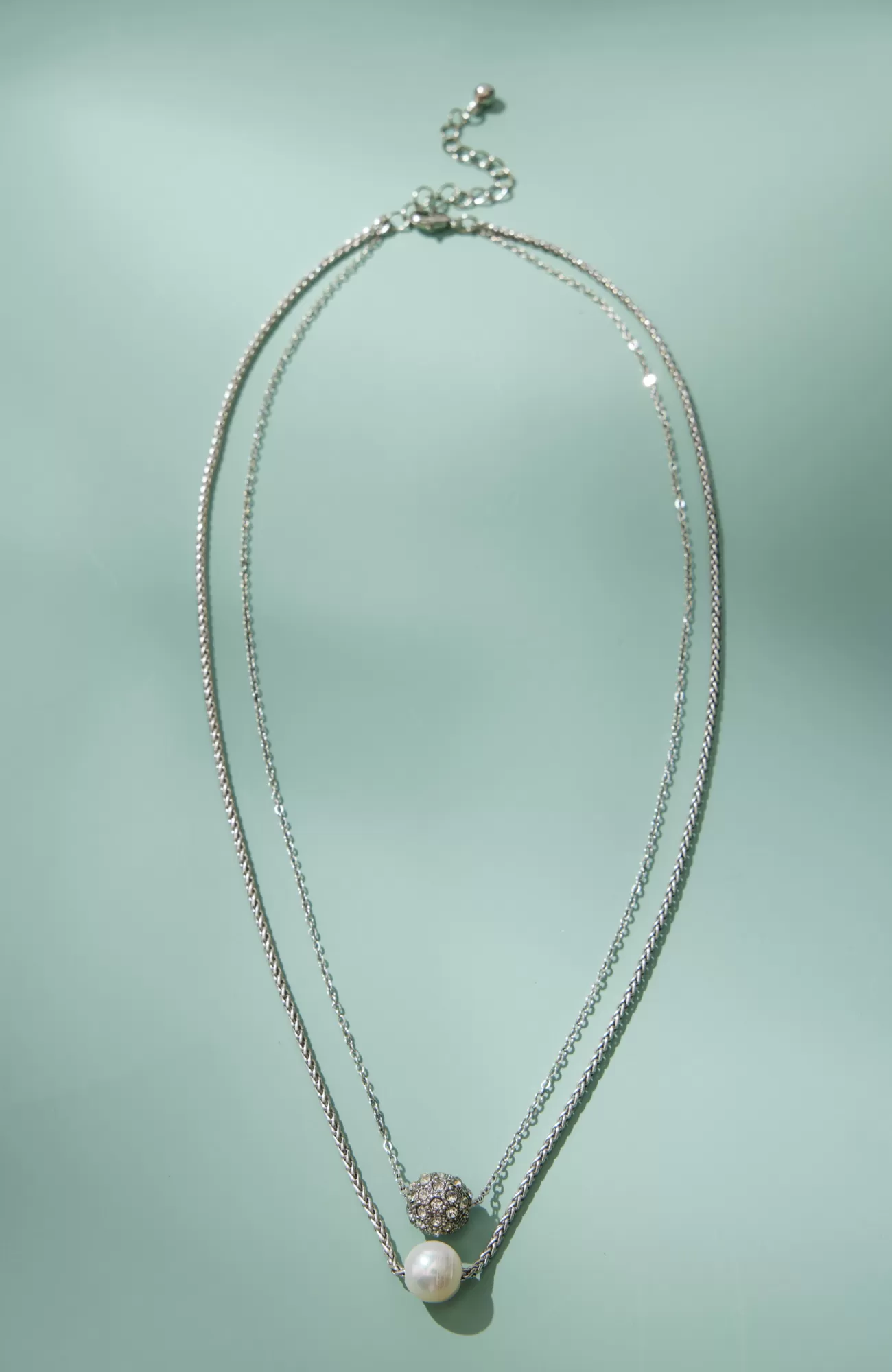 J.Jill Pearl & Pavé Drop Necklace Silvertone Multi New