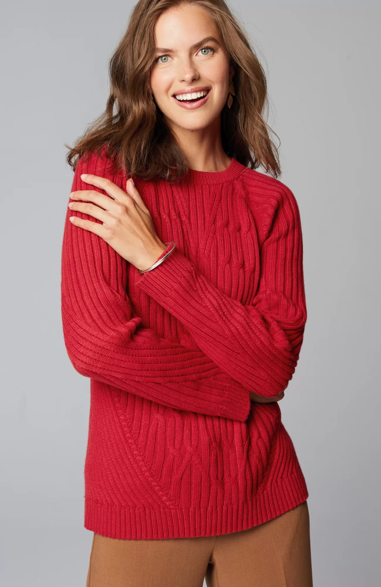 J.Jill Placed-Cable Sweater Radiant Red Clearance