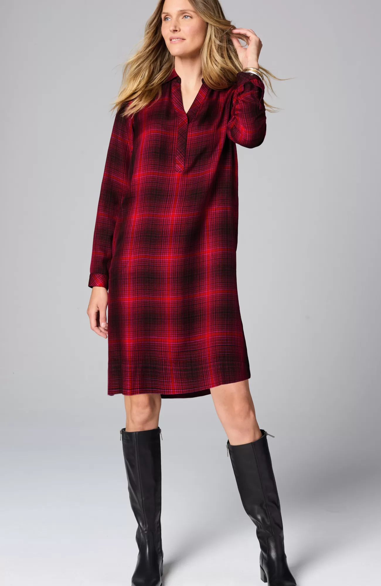 plaid_splitneck_dress_6-1.webp J.Jill Plaid Split-Neck Dress Cheap