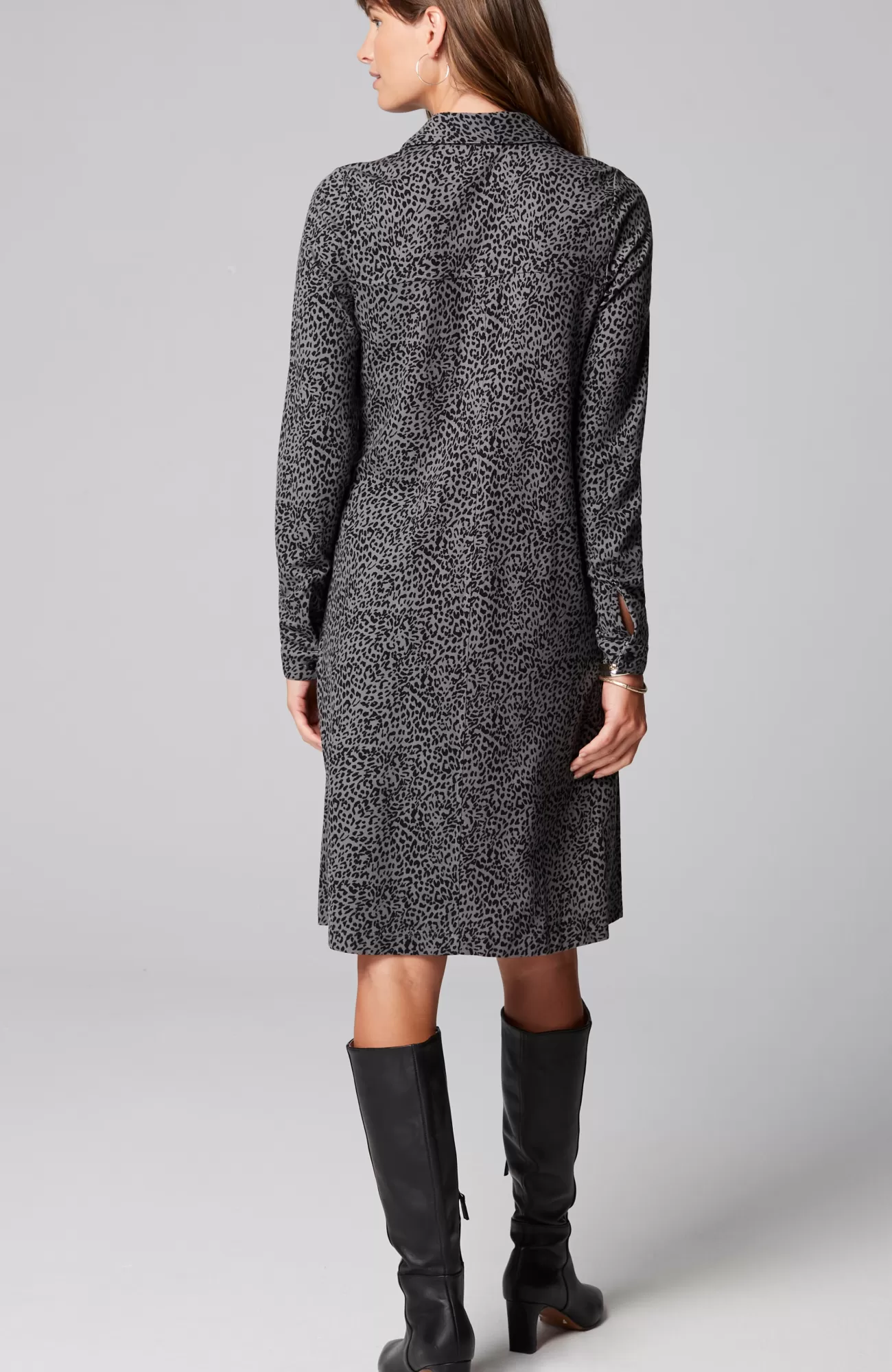 ponte_knit_shirtdress_2-1.webp J.Jill Ponte Knit Shirtdress Pewter Elegant Leopard Best