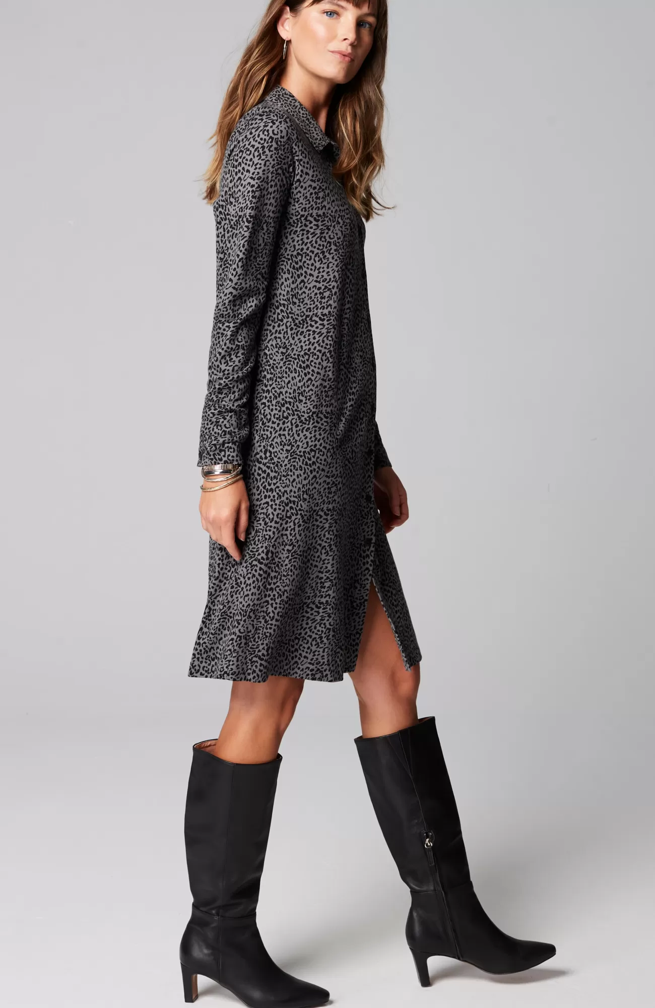 ponte_knit_shirtdress_5-1.webp J.Jill Ponte Knit Shirtdress Pewter Elegant Leopard Best