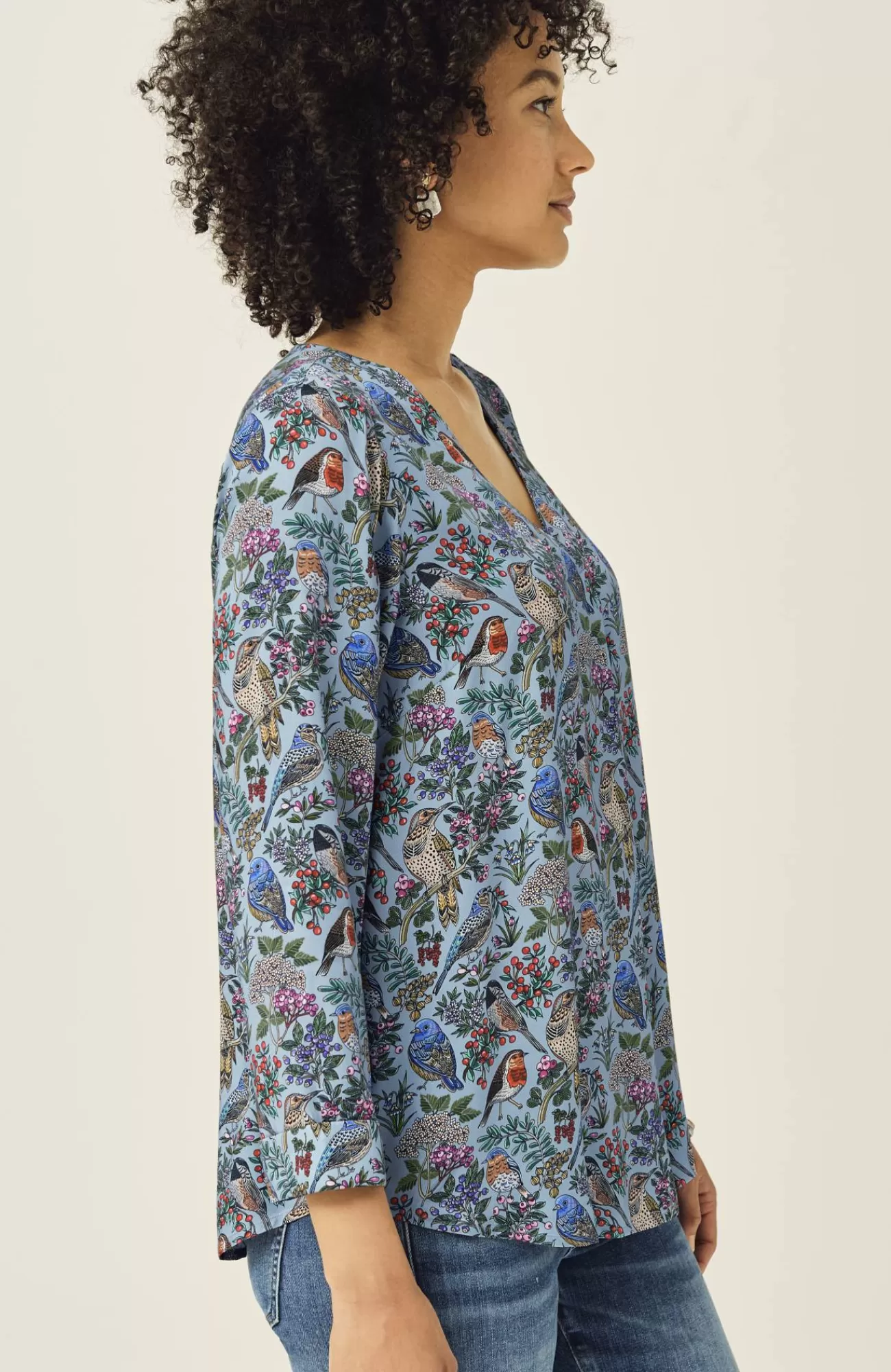 J.Jill Printed Satin V-Neck Popover Black Sequin Jacobean Best