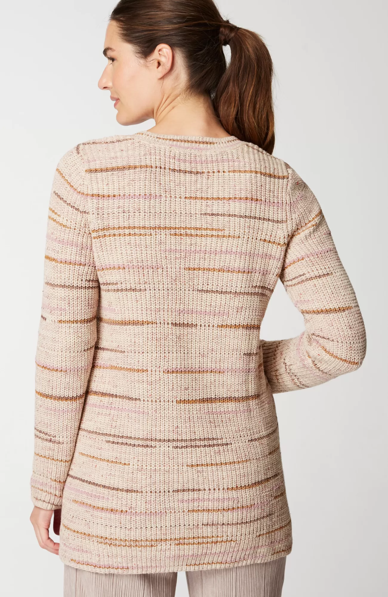 J.Jill Pure Jill Crew-Neck Intarsia Striped Tunic Light Porcini Multi Fashion