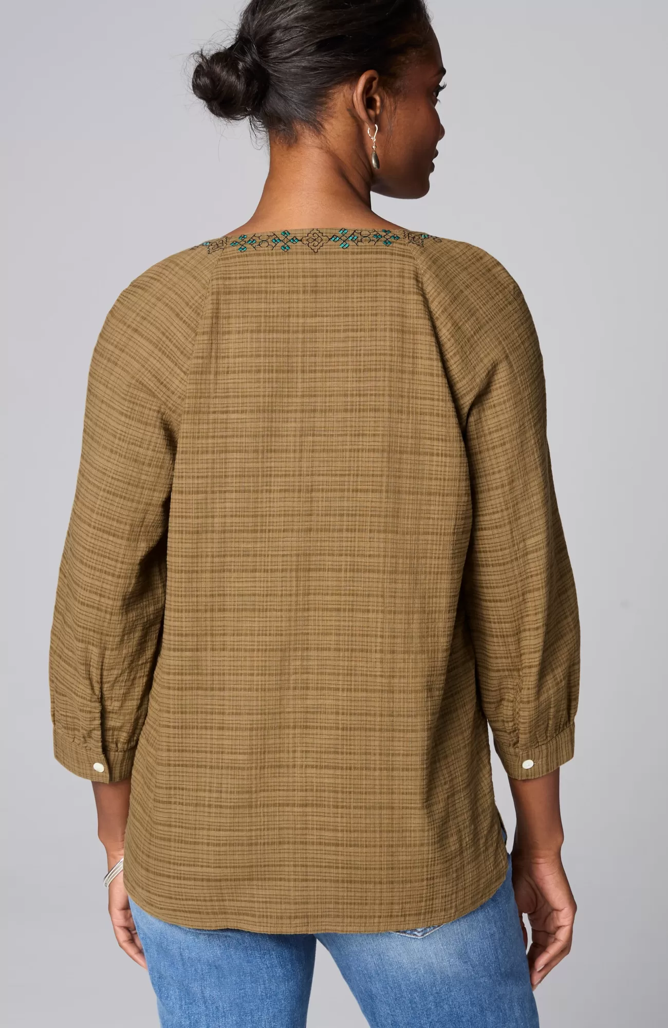 J.Jill Pure Jill Multicolor-Embroidered V-Neck Top Light Oak Grove Multi Flash Sale