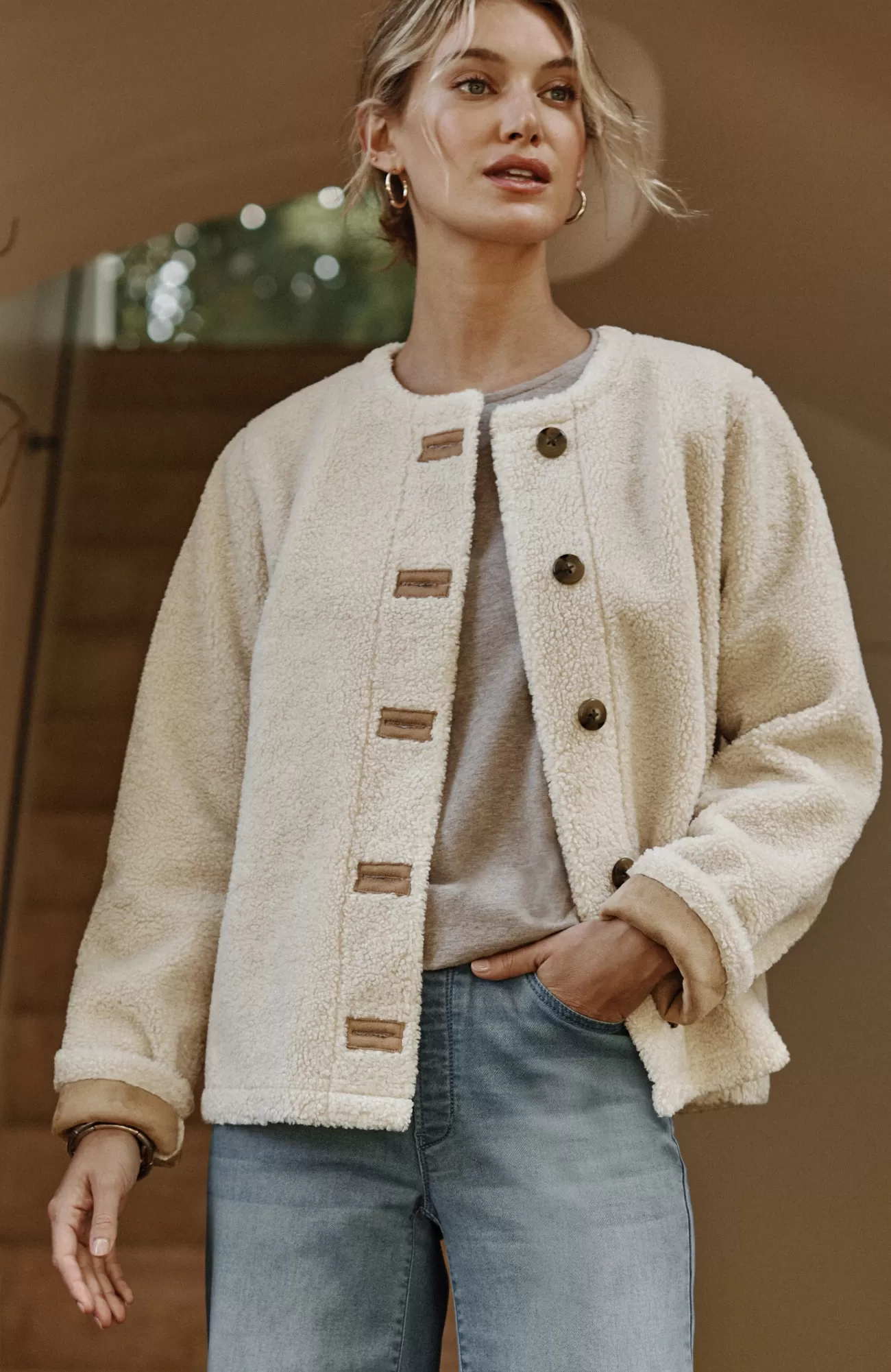 J.Jill Pure Jill Reversible Teddy Jacket Oatmeal/camel Online