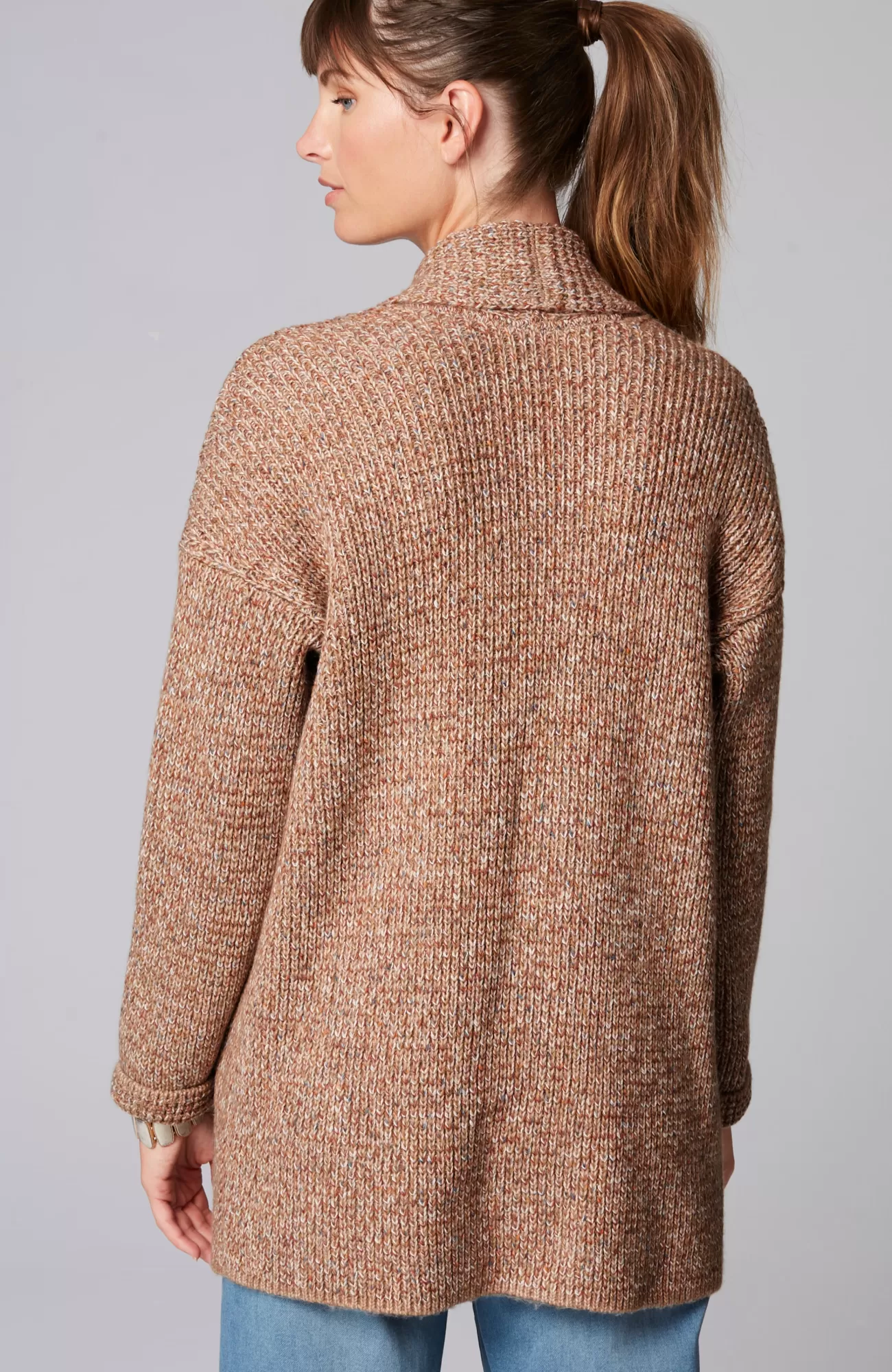 J.Jill Pure Jill Ribbed-Texture Shawl-Collar Cardi Light Toffee Multi New
