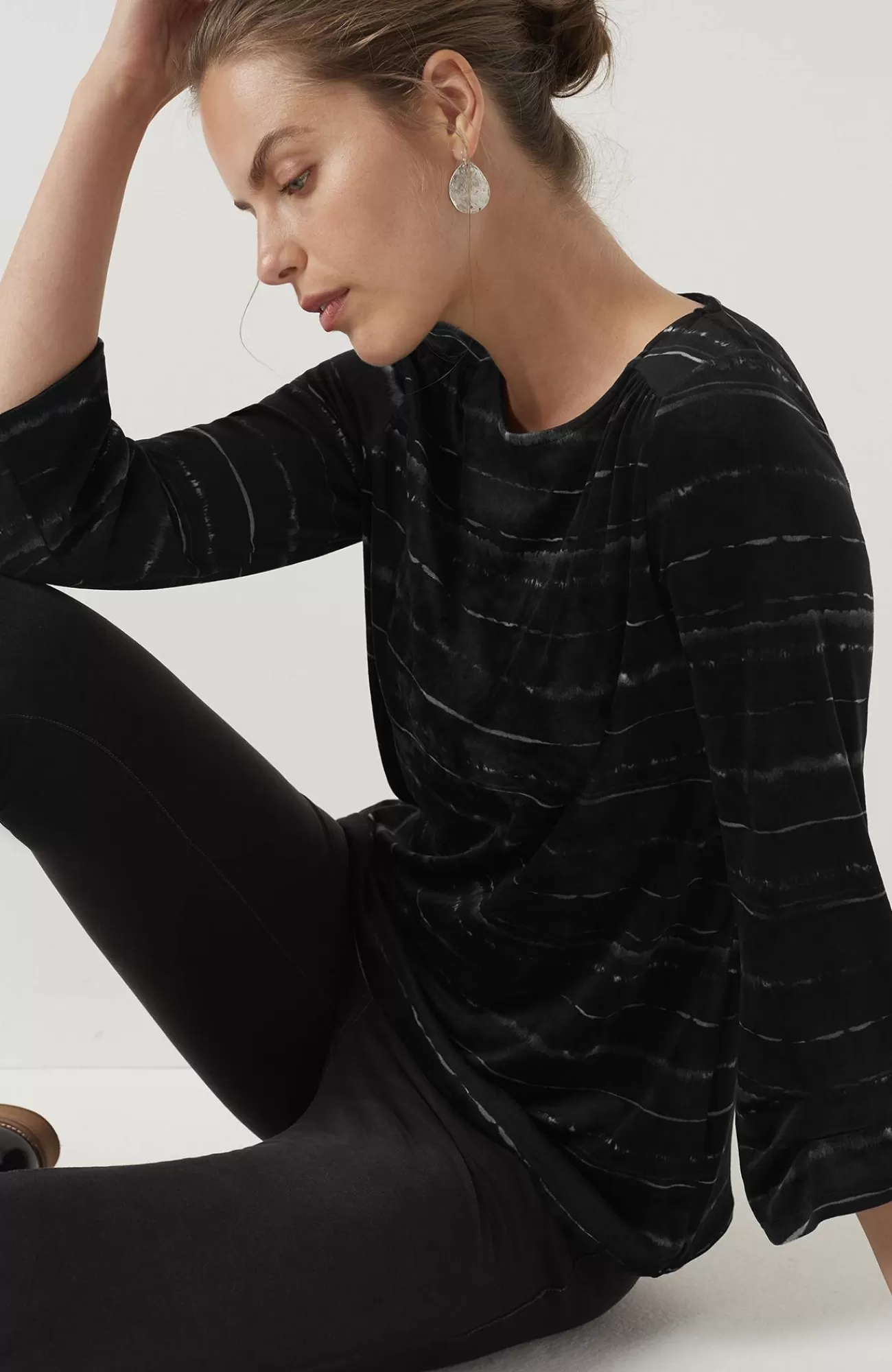pure_jill_velour_pleatedsleeve_top_2-1.webp J.Jill Pure Jill Velour Pleated-Sleeve Top Black Tonal Painterly Stripe Store