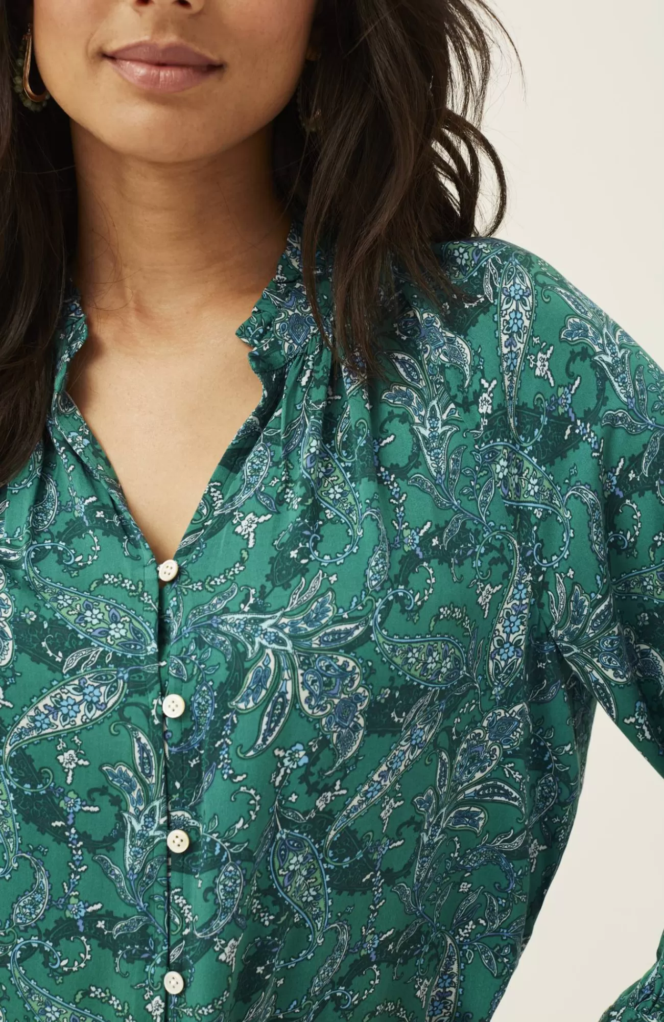 ruffled_satin_top_3-1.webp J.Jill Ruffled Satin Top Verdant Green Stunning Paisley Best