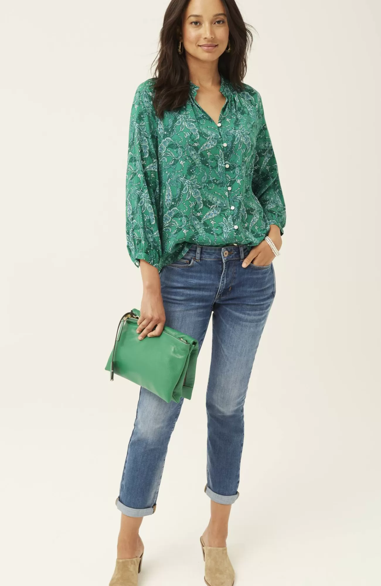ruffled_satin_top_4-1.webp J.Jill Ruffled Satin Top Verdant Green Stunning Paisley Best