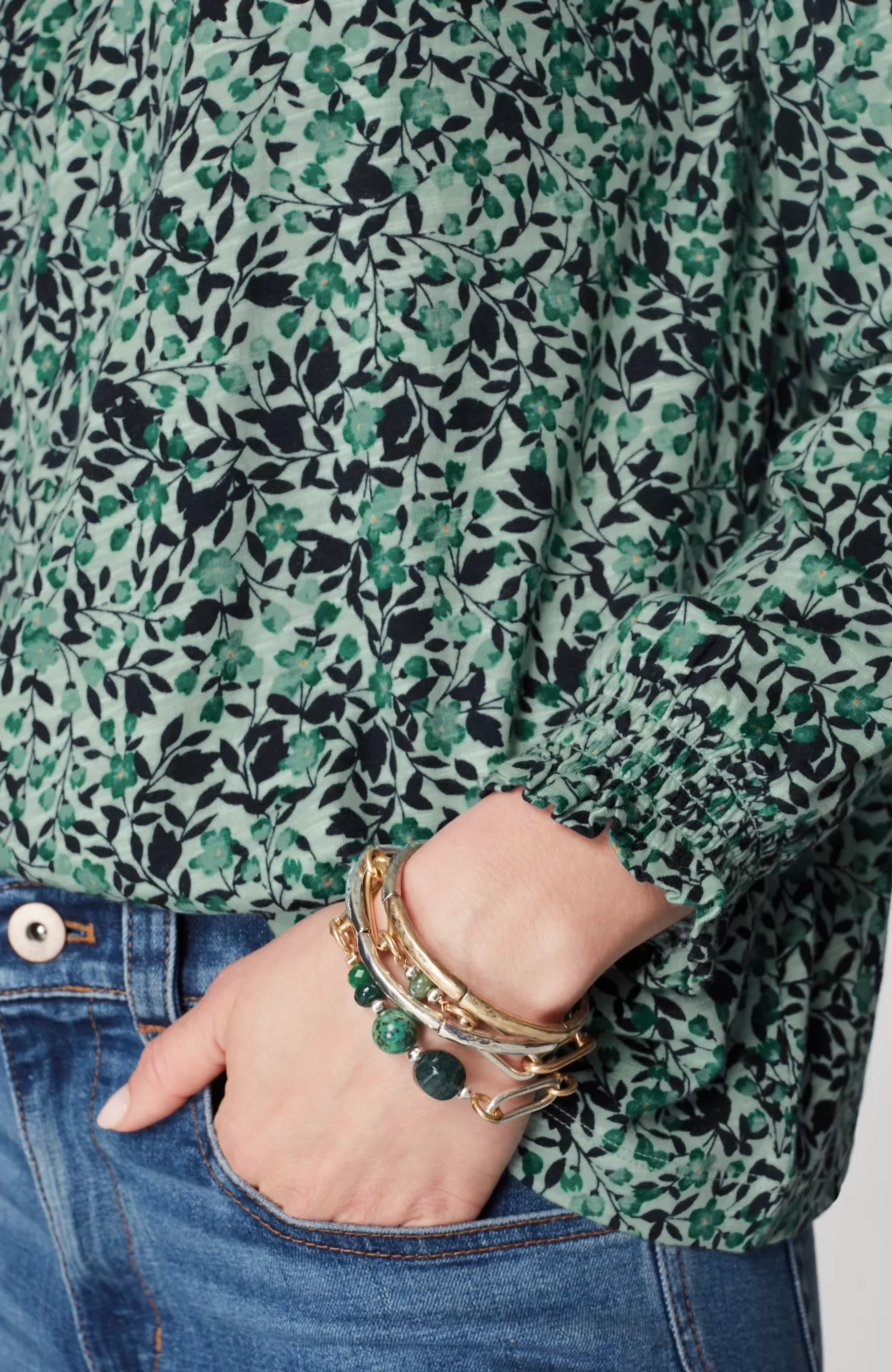 smocked_floral_top_2-1.webp J.Jill Smocked Floral Top Sweet Agave Clustered Flowers Outlet