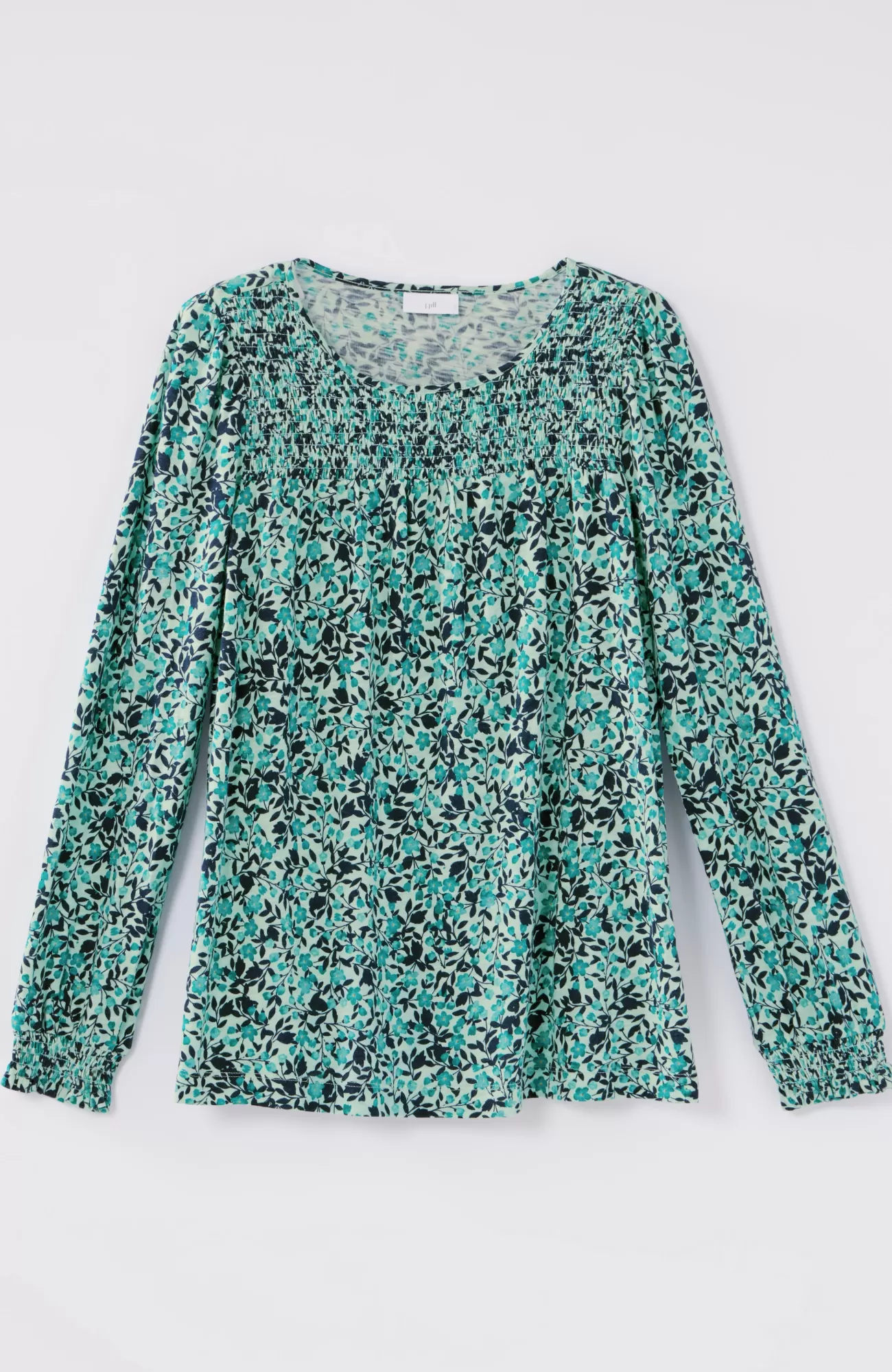 smocked_floral_top_3-1.webp J.Jill Smocked Floral Top Sweet Agave Clustered Flowers Outlet