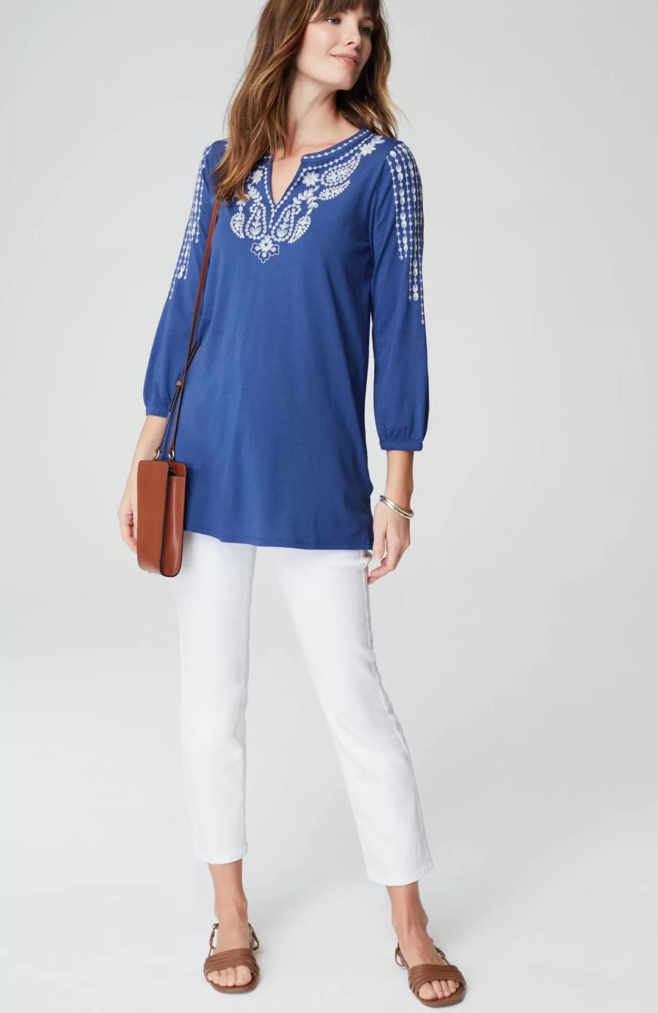 J.Jill Soutache Embroidered Tunic Azul/cream Discount