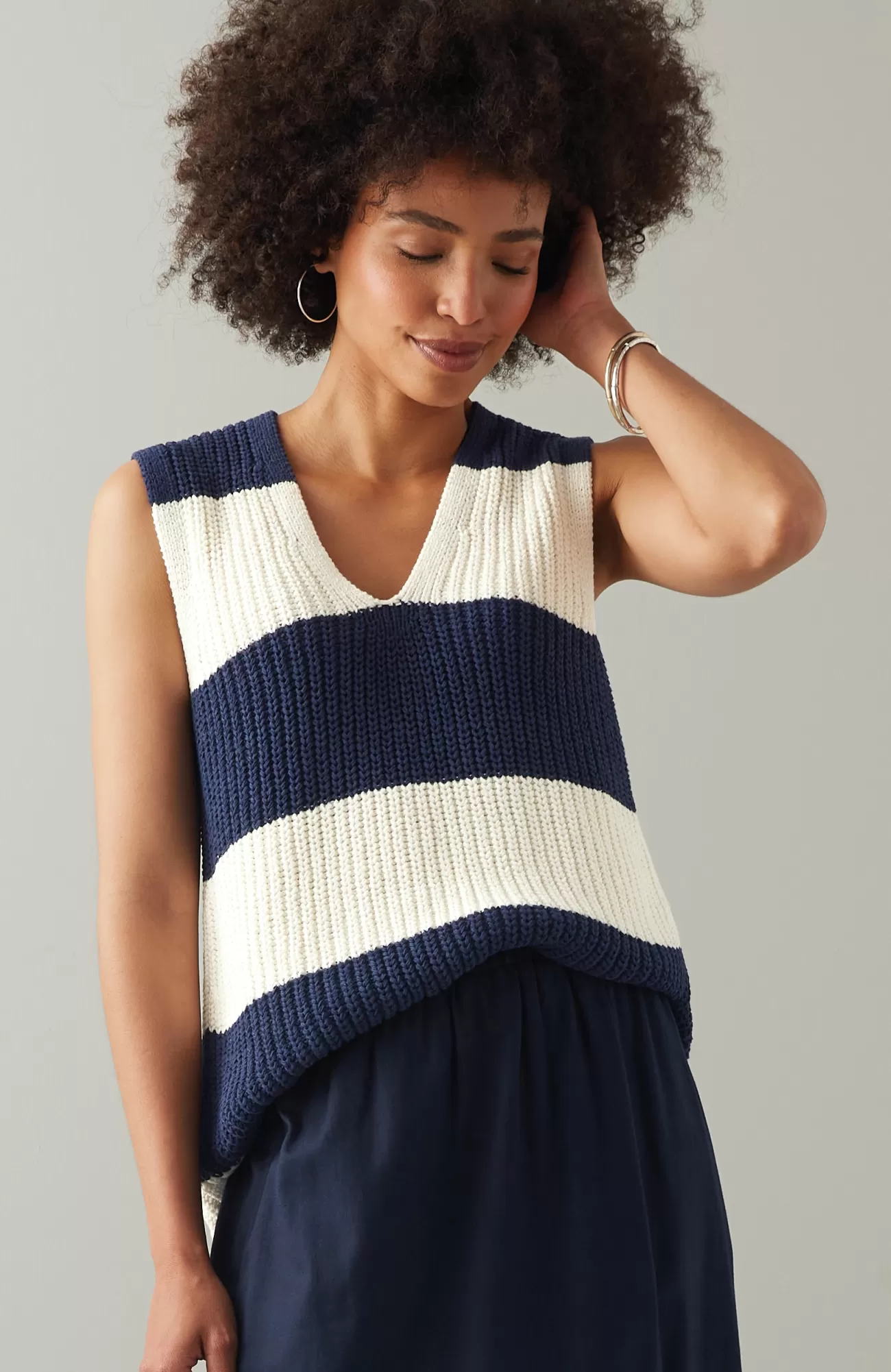 J.Jill Striped Pullover Vest True Navy/cream Fashion