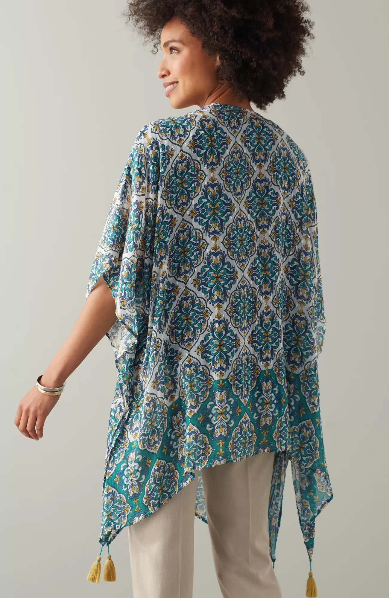 J.Jill Tasseled-Border Geo Ruana Blue Topaz Multi Best