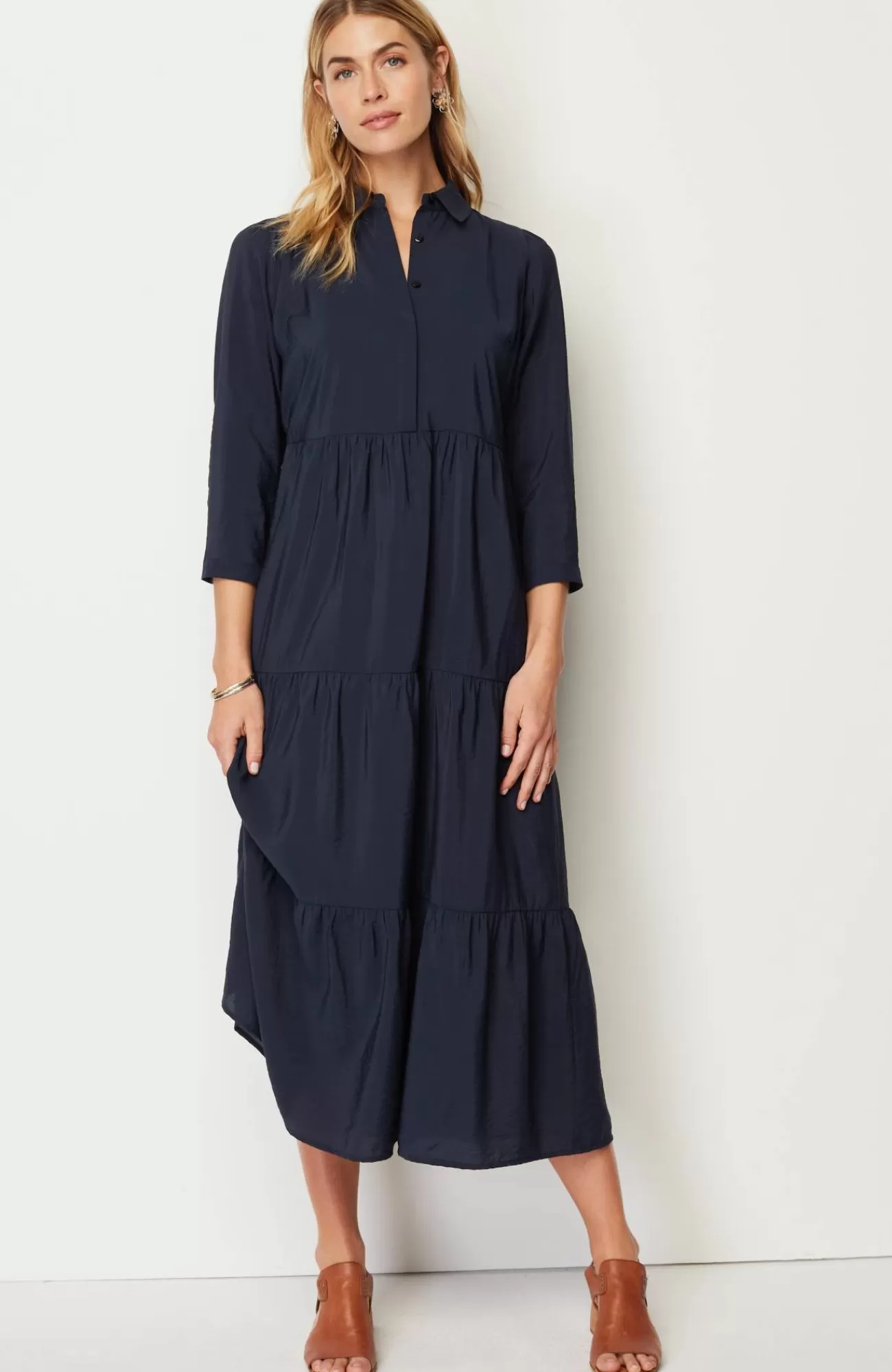 J.Jill Tiered Maxi Shirtdress Navy Blue Discount