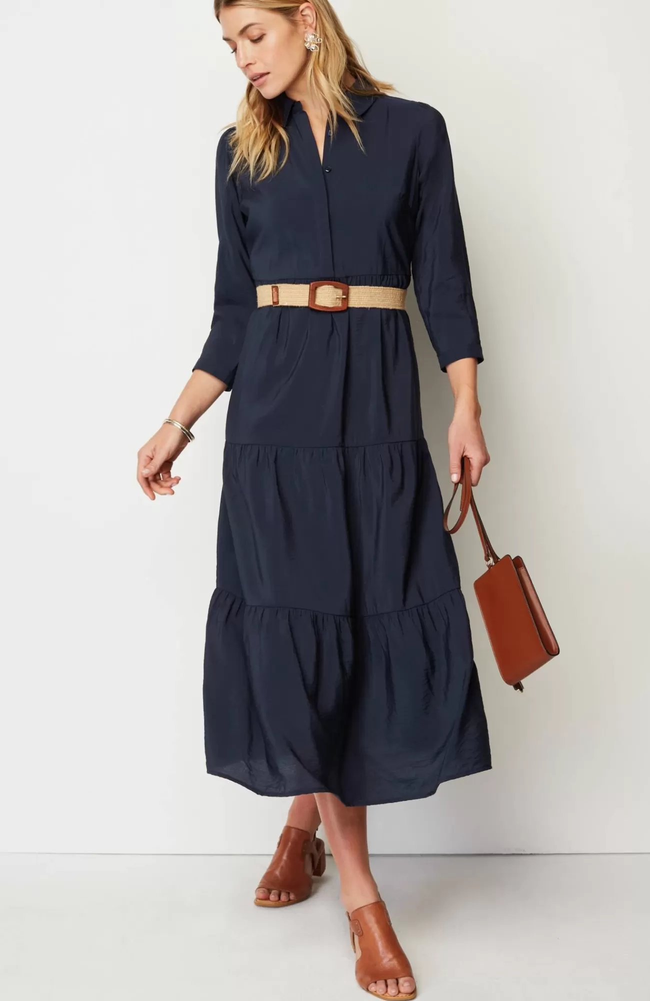 J.Jill Tiered Maxi Shirtdress Navy Blue Discount