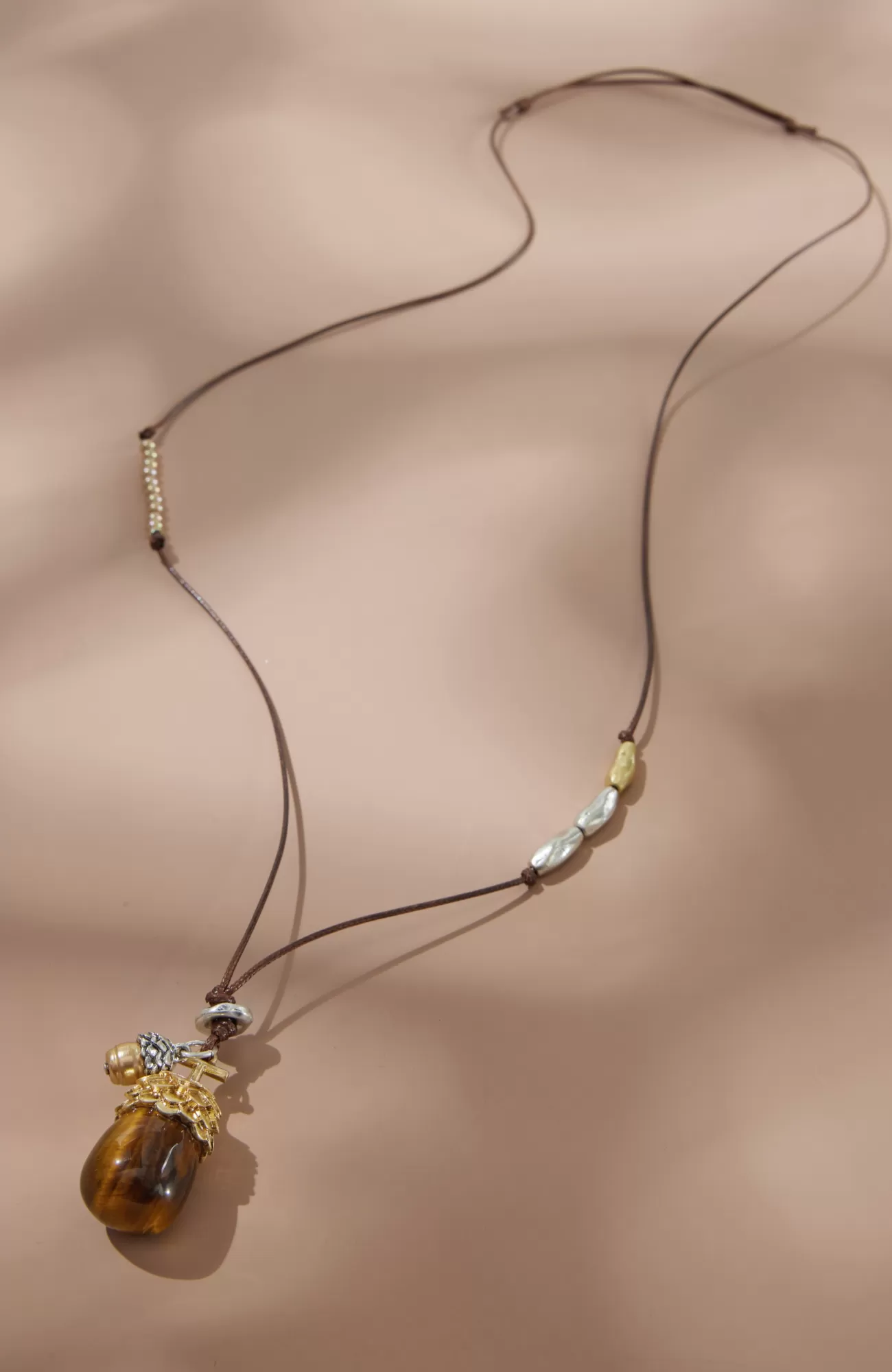 J.Jill Tiger's-Eye Acorn Pendant Neutral Multi Flash Sale