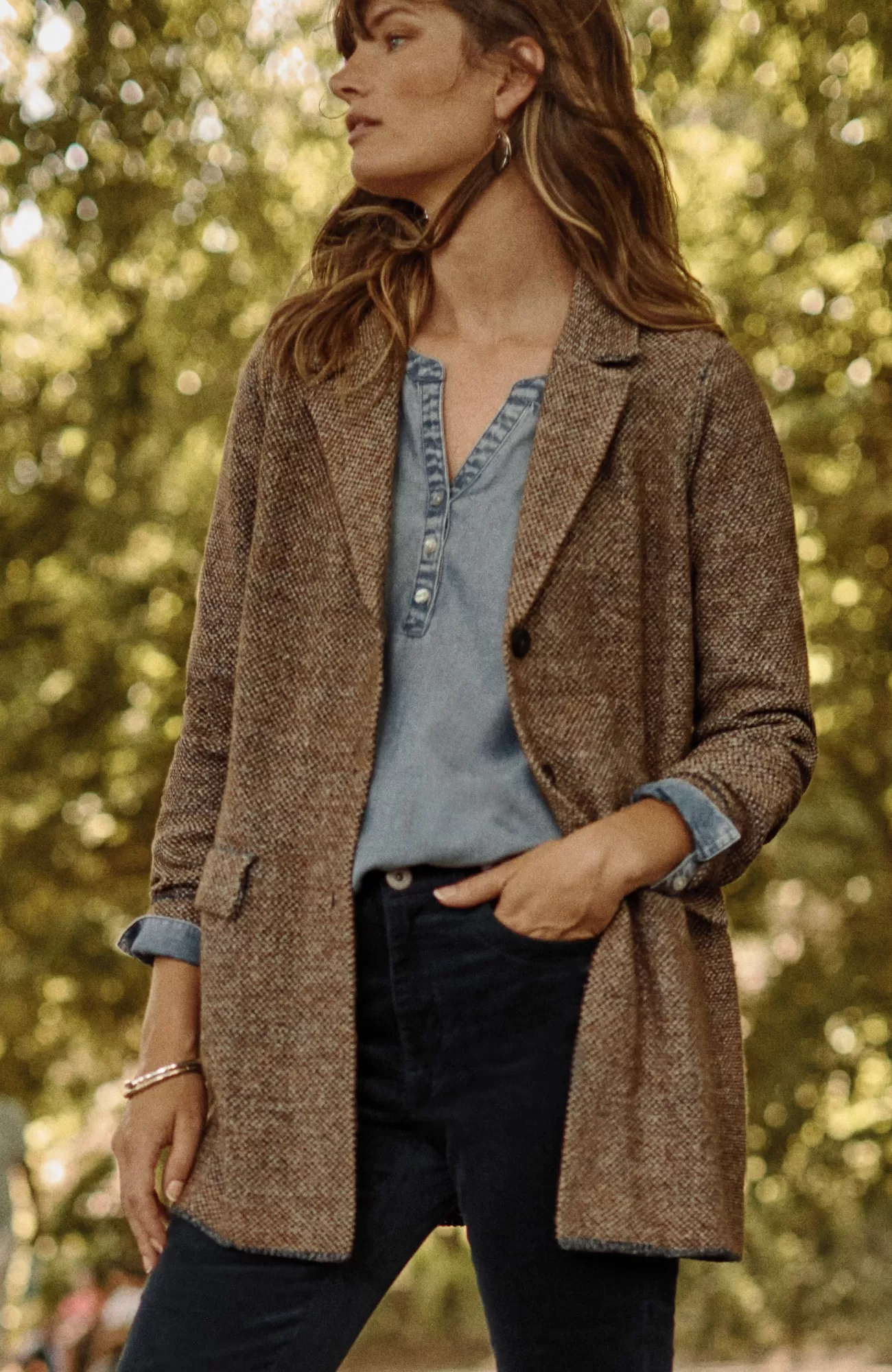 J.Jill Tweed-Textured Sweater-Jacket Maple Sugar Multi Online