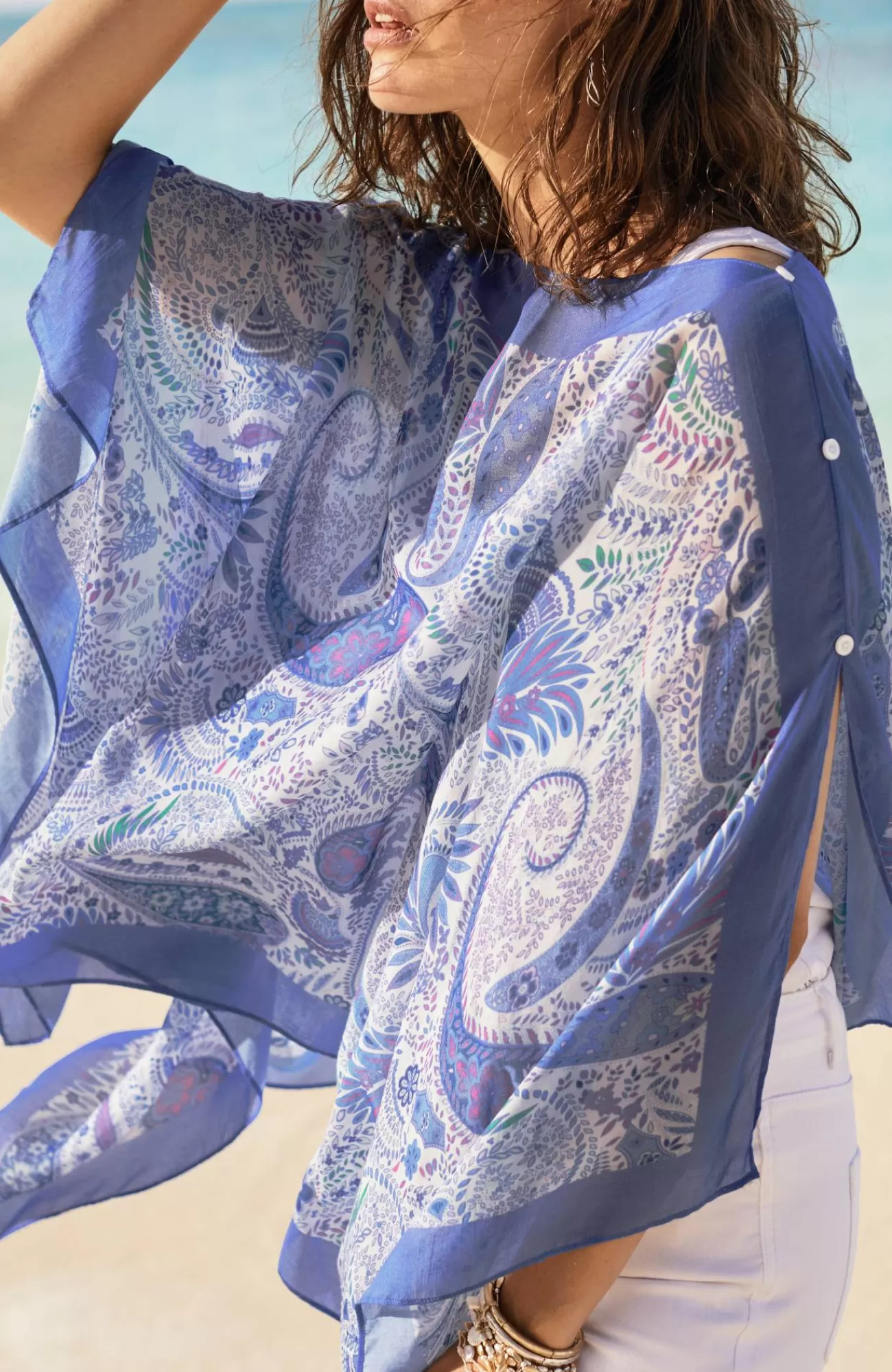 J.Jill Two-Way Paisley-Printed Poncho Viola Multi Cheap