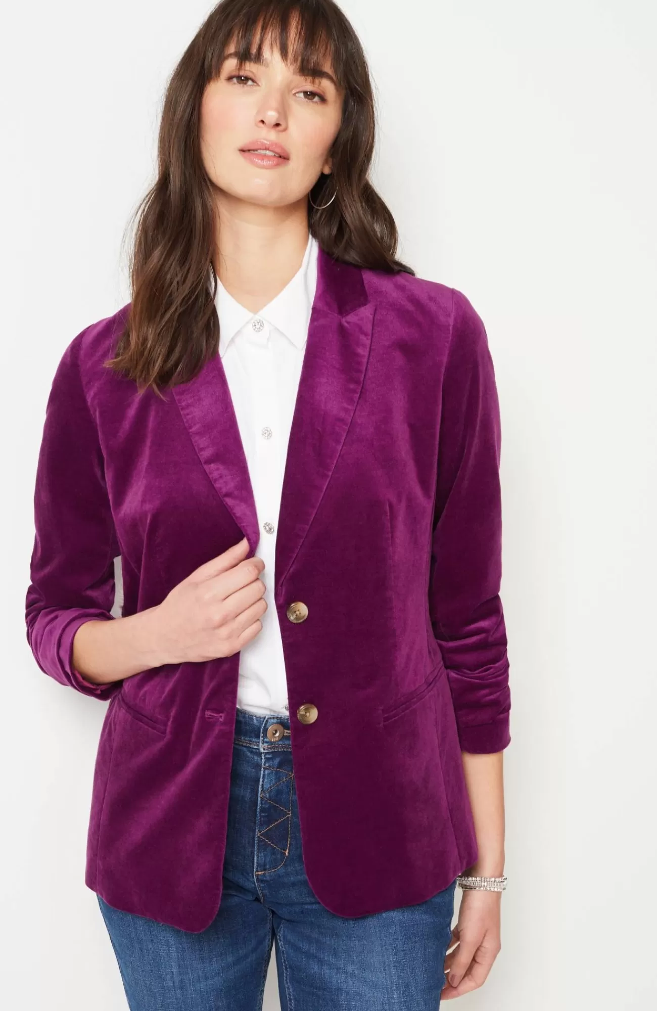 J.Jill Velveteen Stretch Curved-Hem Blazer Sugar Beet New