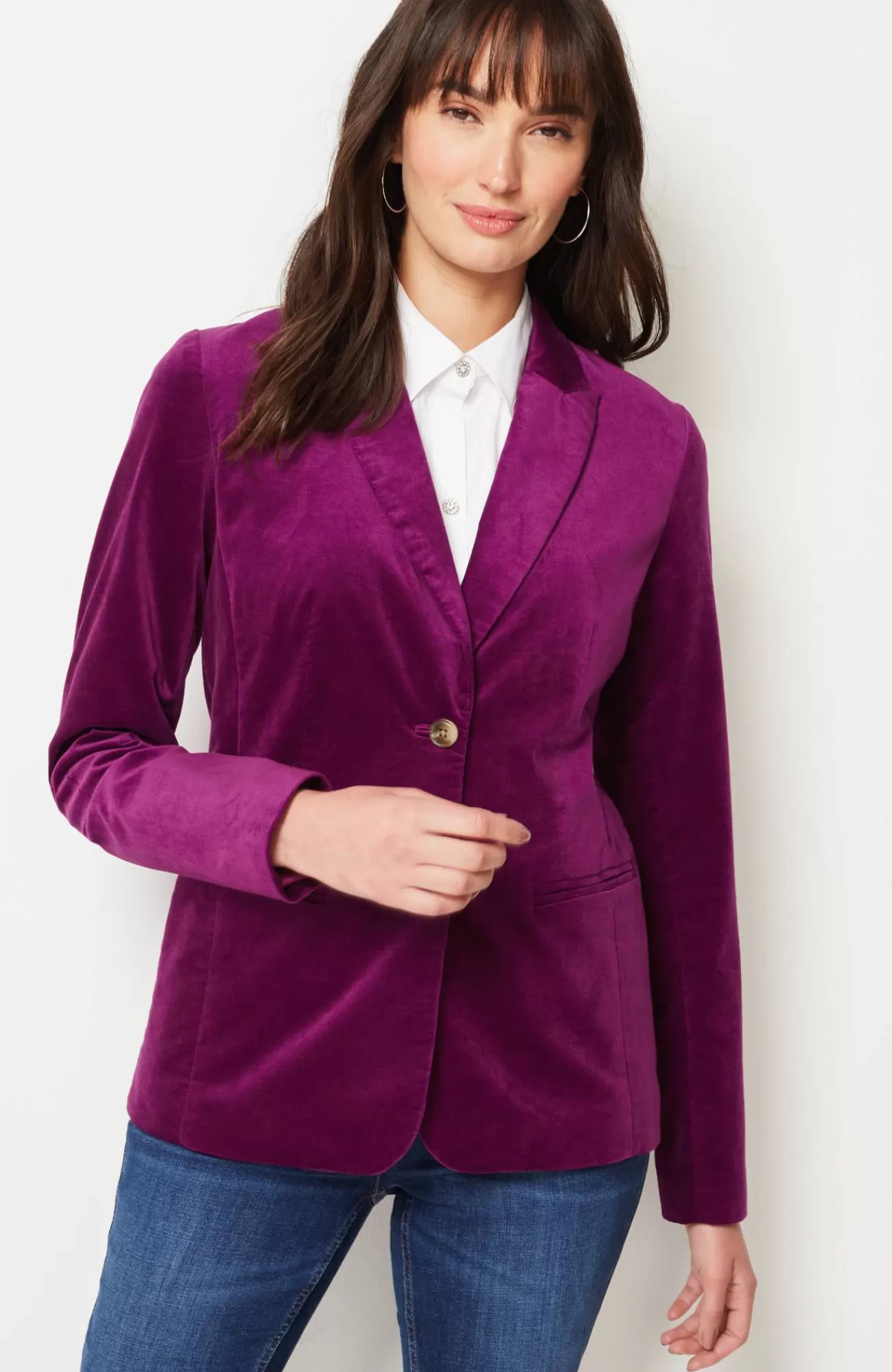 J.Jill Velveteen Stretch Curved-Hem Blazer Sugar Beet New