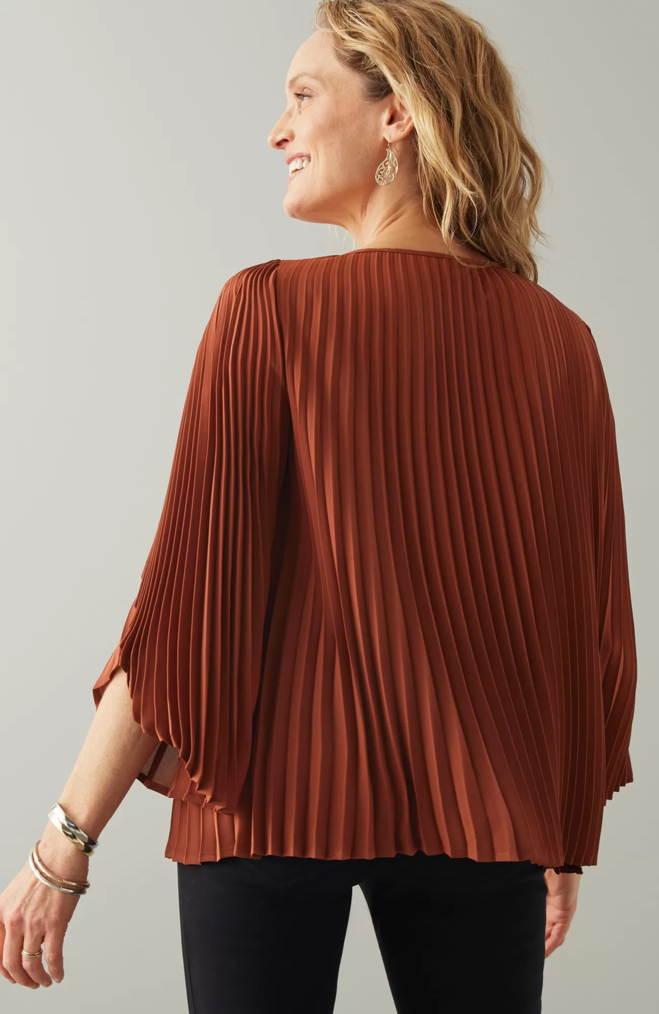 J.Jill Wearever Boat-Neck Pleated Top Auburn Clearance
