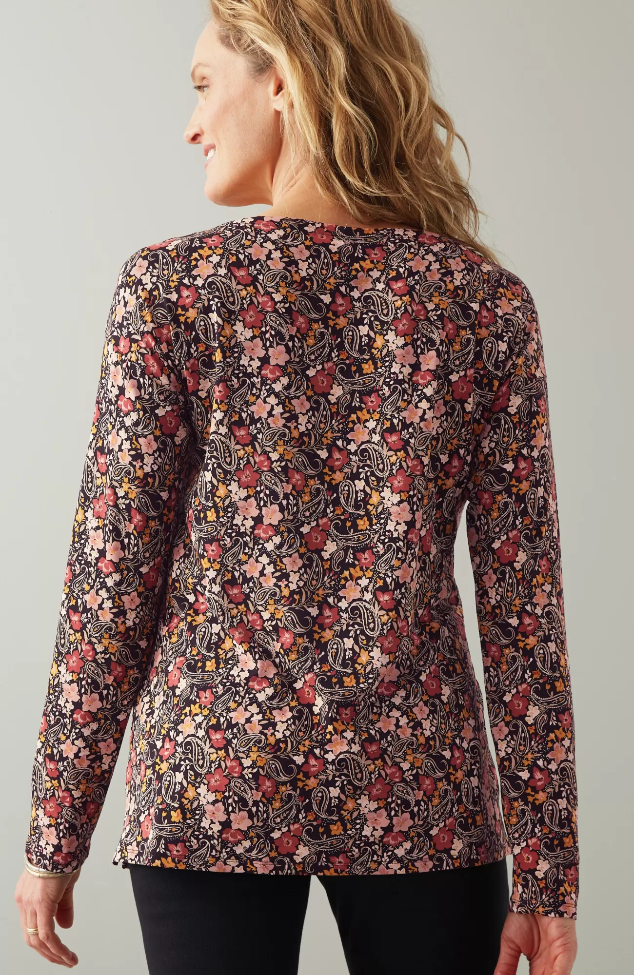 J.Jill Wearever Boat-Neck Top Black Paisley Garden Best Sale